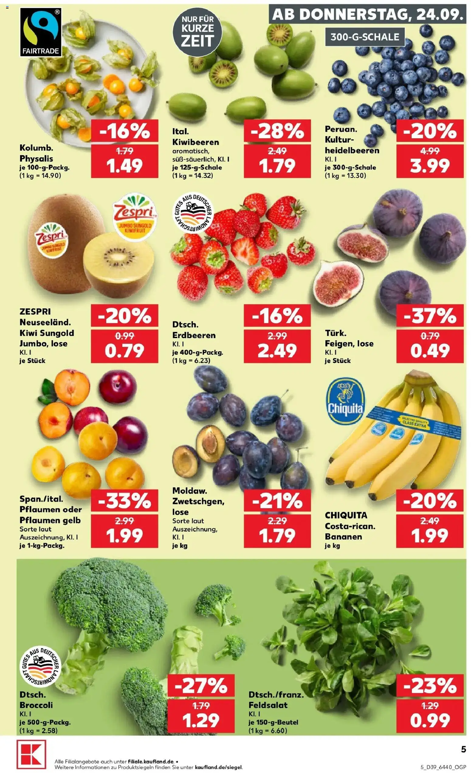 Prospekt Kaufland ab 24.09.2026 » Angebote Online zum Blättern | Seite: 5 | Produkte: Pflaumen, Bananen, Erdbeeren, Kiwi