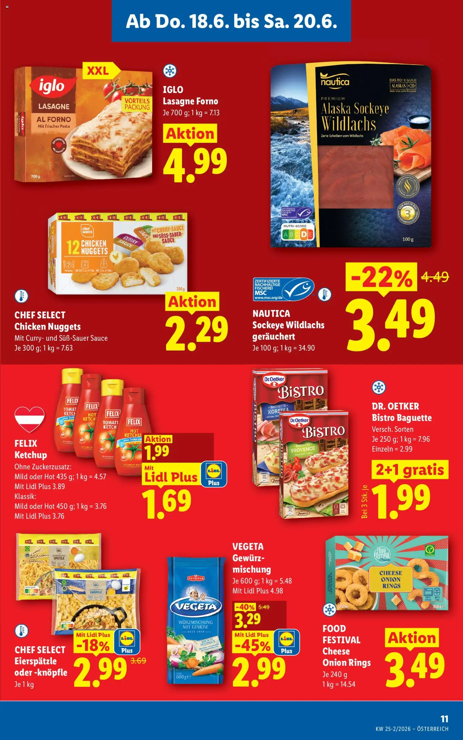 Lidl Flugblatt gültig ab 18.06.2026 | Seite: 15 | Produkte: Pasta, Ketchup, Gemüse, Jääkaappipakastin
