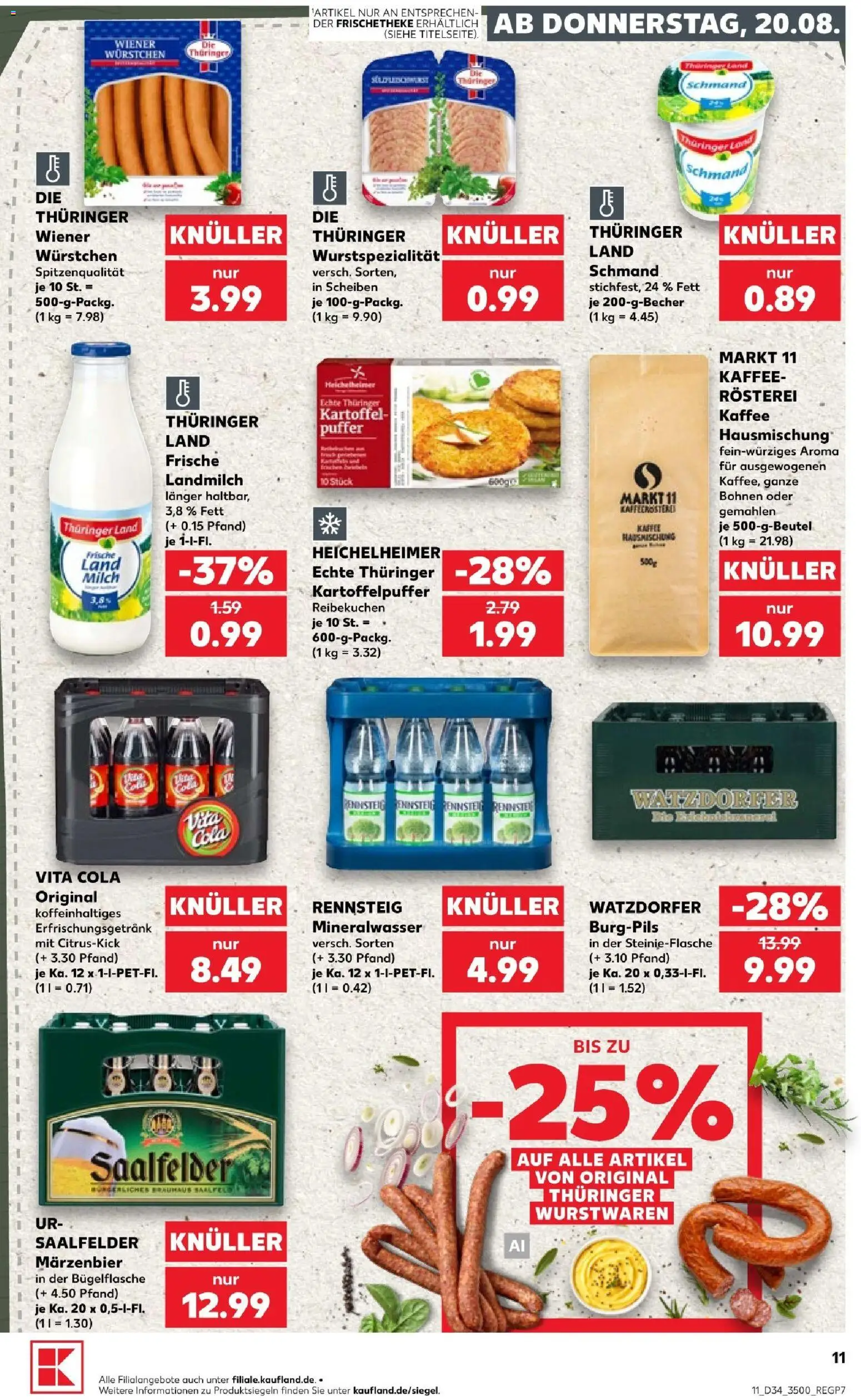 Kaufland Prospekt Jena – gültig ab 20.08.2026 | Seite: 13 | Produkte: Milch, Kaffee, Mineralwasser, Vita cola