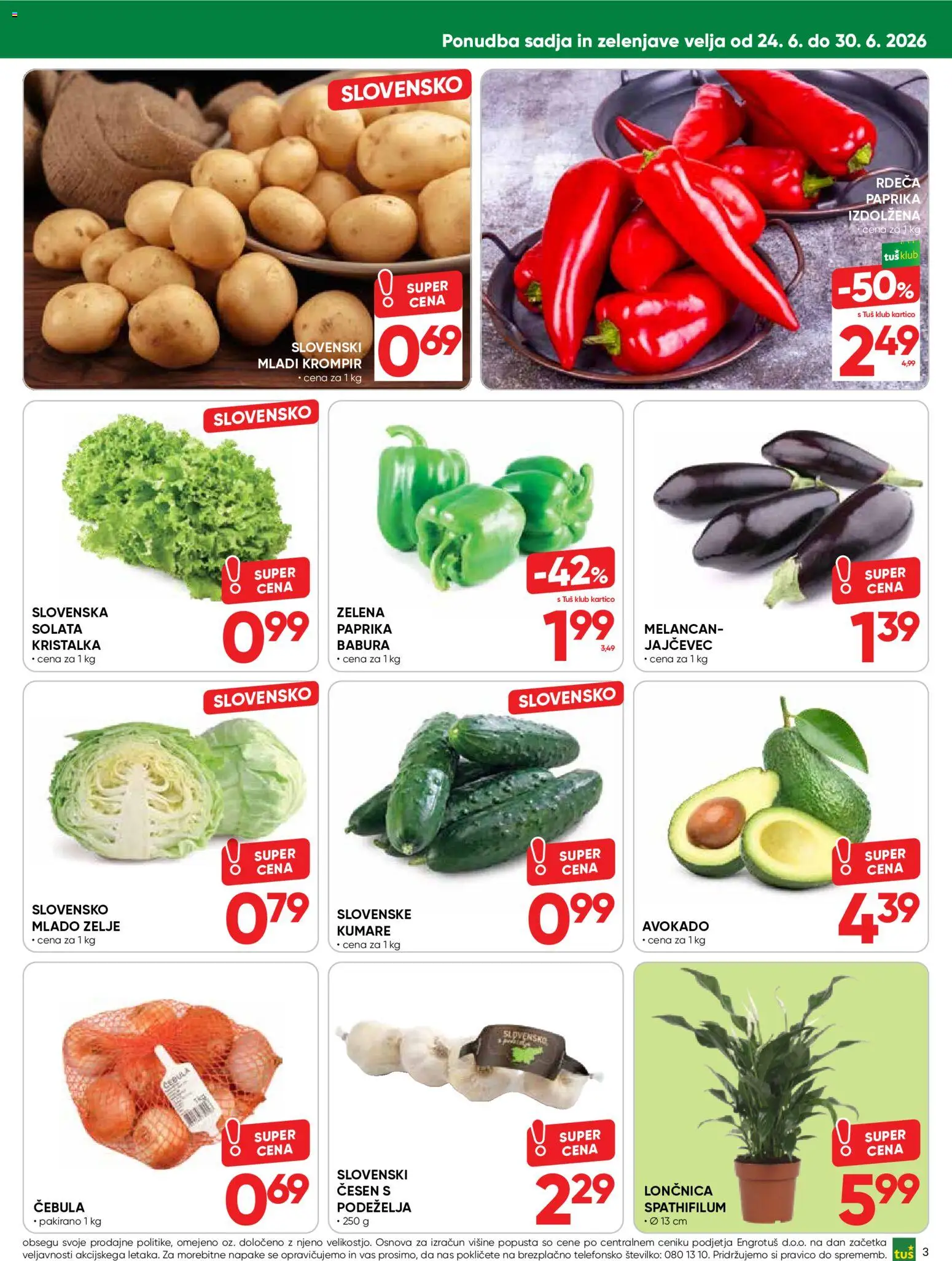 Novi Tuš katalog ponudbe – veljaven od 24.06.2026 | Stran: 3 | Izdelki: Cebula, Cesen, Zelena, Zelje
