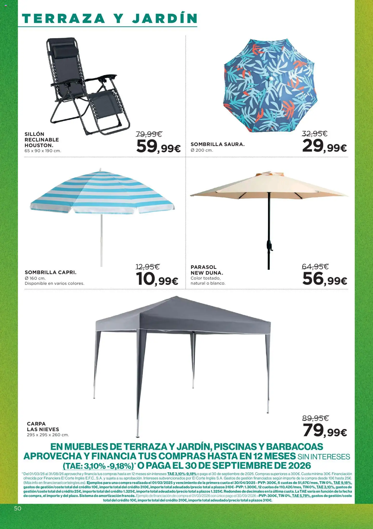Hipercor catálogo │ válido desde el 21.05.2026 | Página: 50 | Productos: Sombrilla, Muebles, Sillón