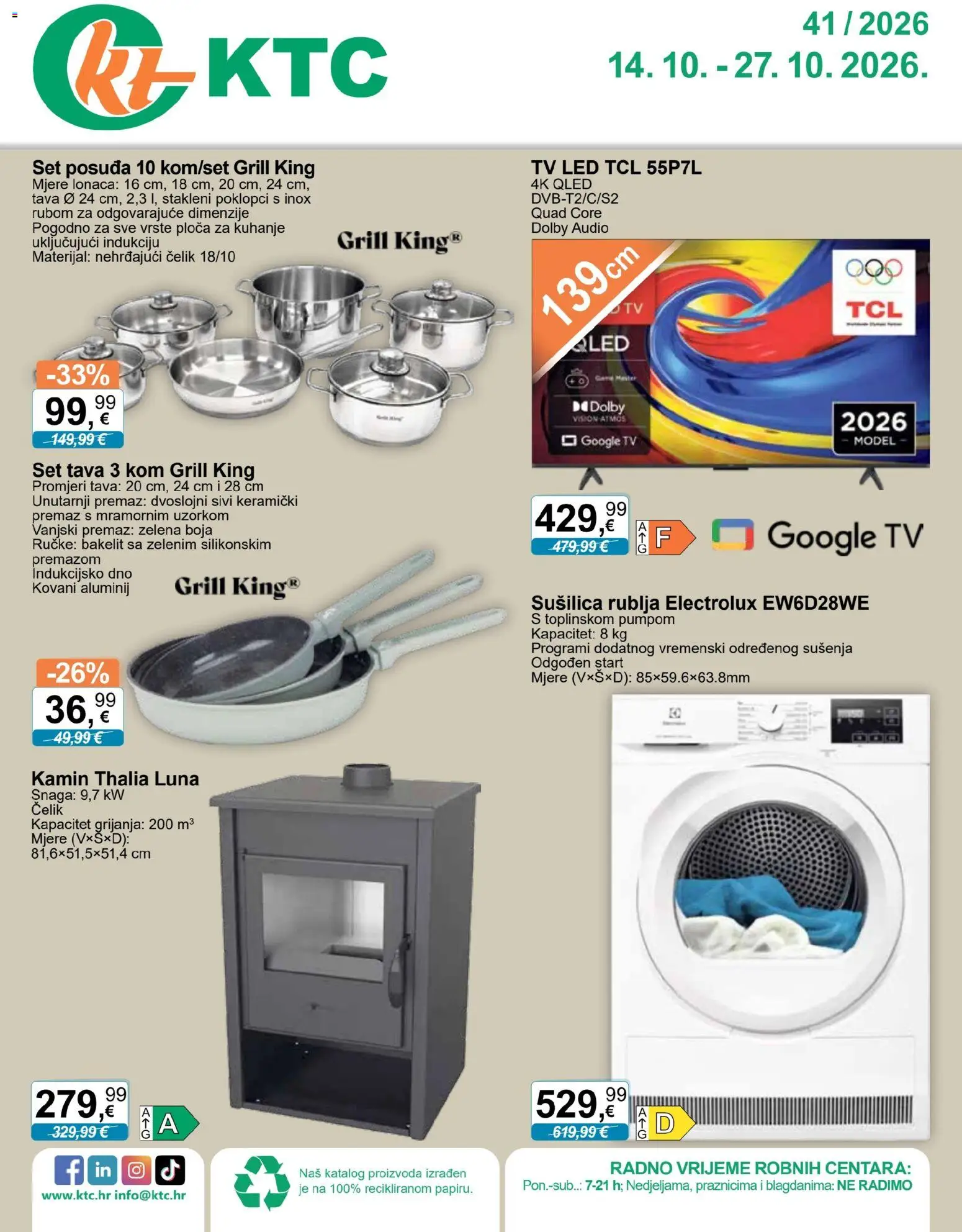 KTC katalog | vrijedi od 14.10.2026 | Stranica: 1 | Proizvodi: Grill, Led, Set posuđa, Sušilica