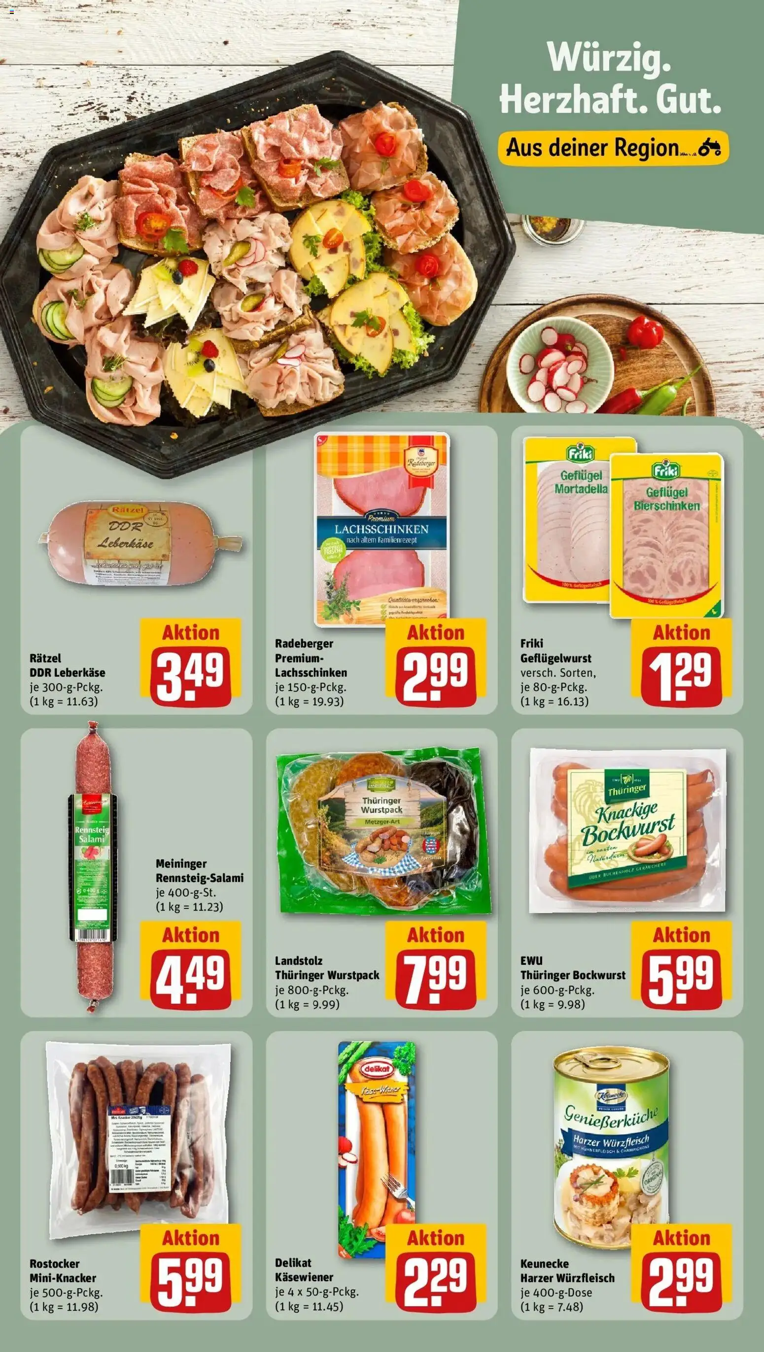REWE Prospekt ab 12.10.2026 zum Blättern » Angebote | Seite: 10 | Produkte: Bockwurst, Salami, Hühnerfleisch, Leberkase