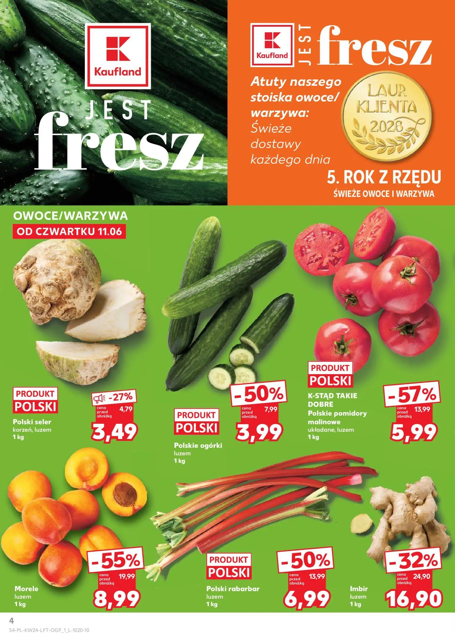 Kaufland gazetka od 11.06.2026 | Strona: 4 | Produkty: Morele, Ogórki, Warzywa, Owoce