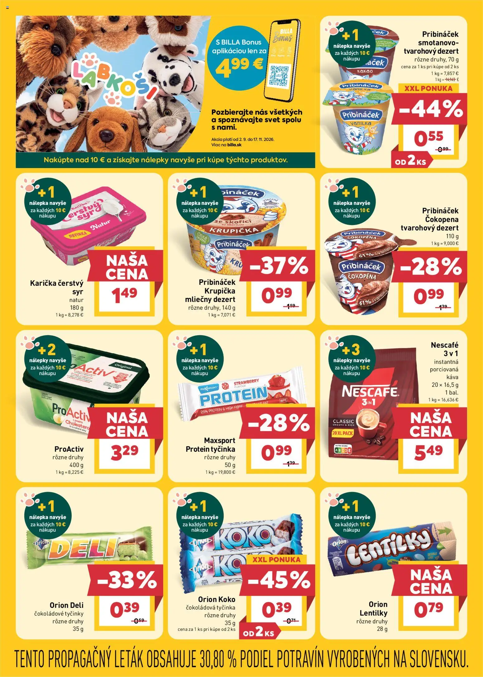 Nové Billa akcie – leták je platný od 23.09.2026 | Strana: 9 | Produkty: Protein, Čokoládová tyčinka, Cream cheese, Dezert