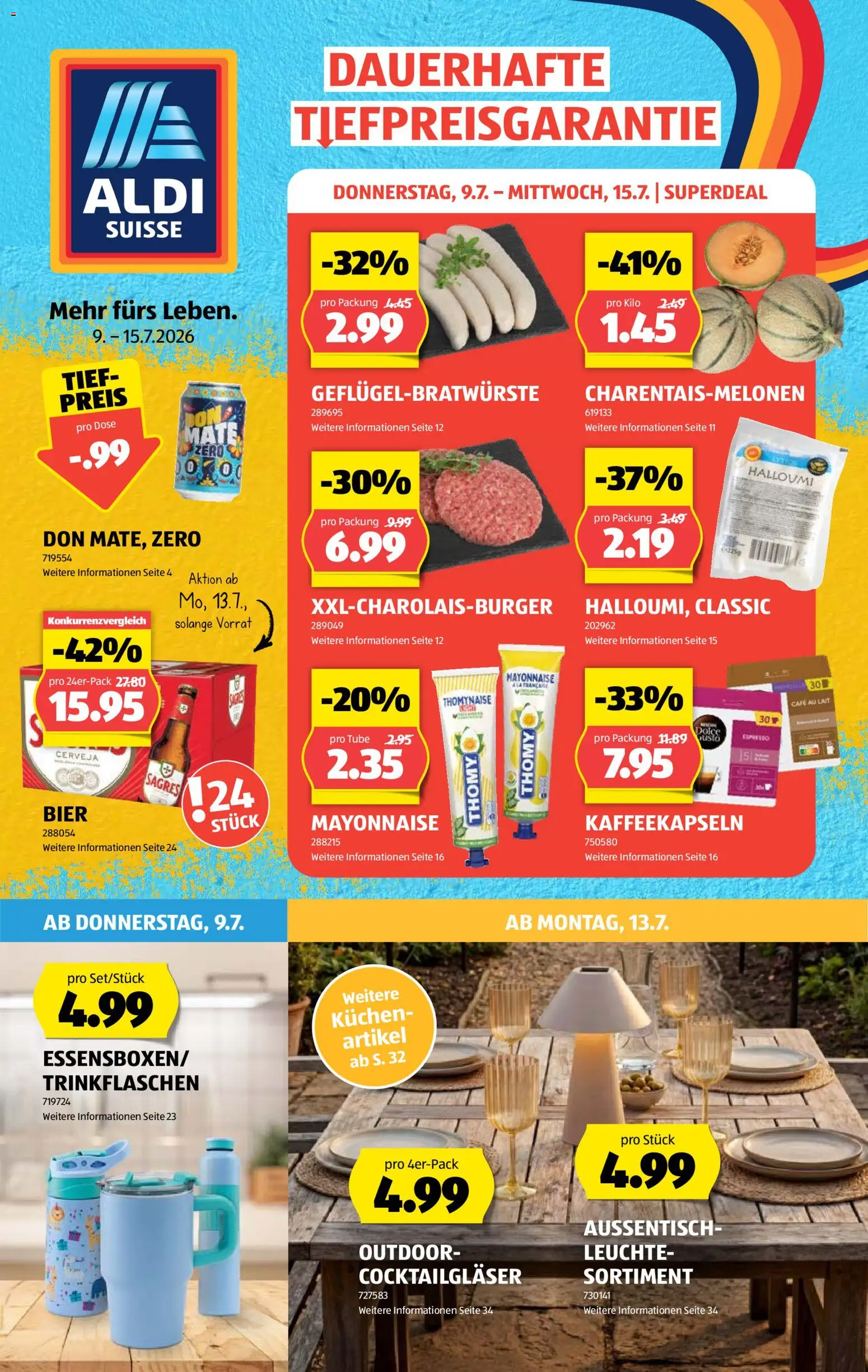 Aldi aktionen – gültig ab 09.07.2026 | Seite: 1 | Produkte: Burger, Bier, Mayonnaise