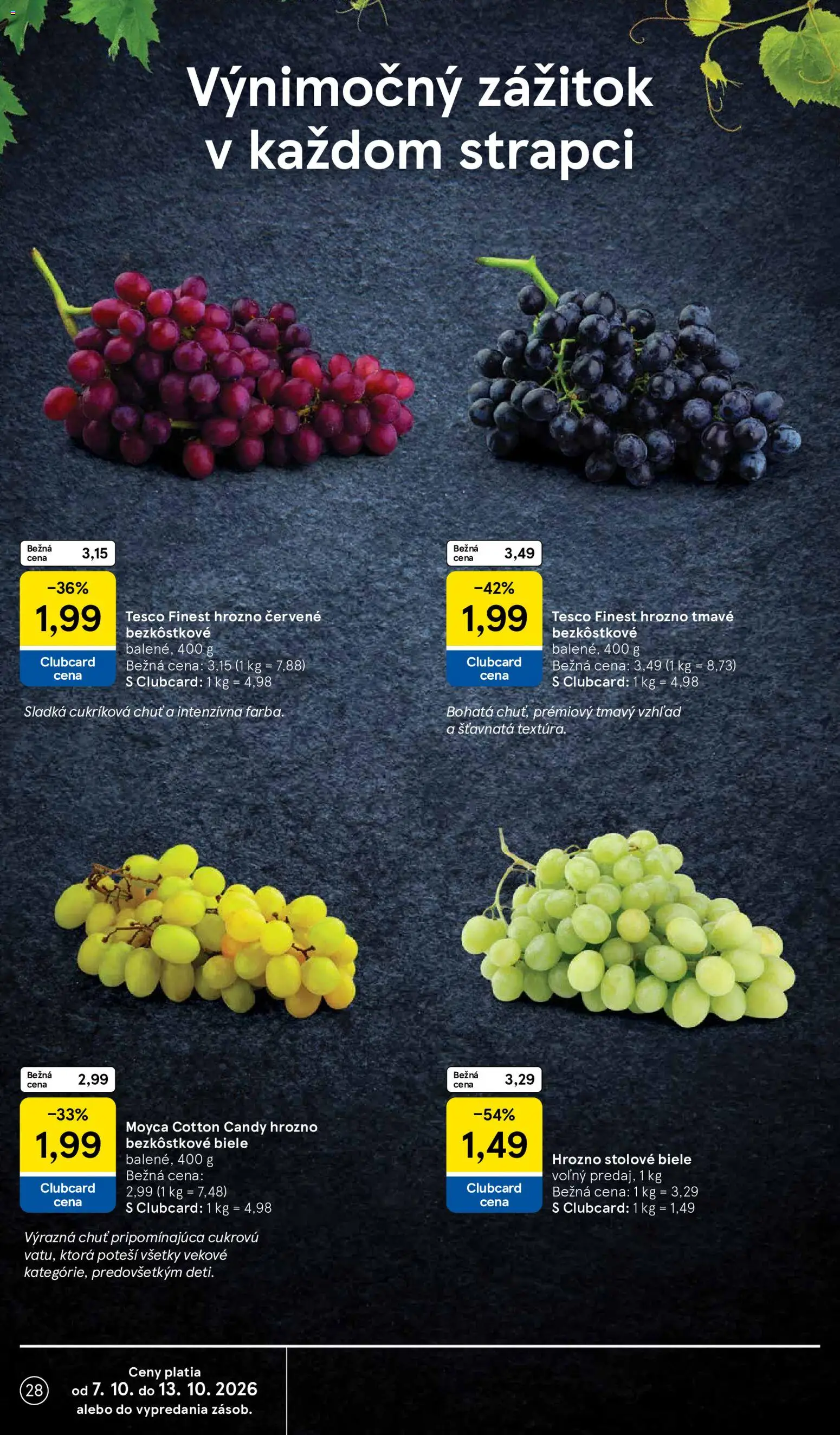 Nové Tesco akcie – leták je platný od 07.10.2026 | Strana: 28 | Produkty: Hrozno