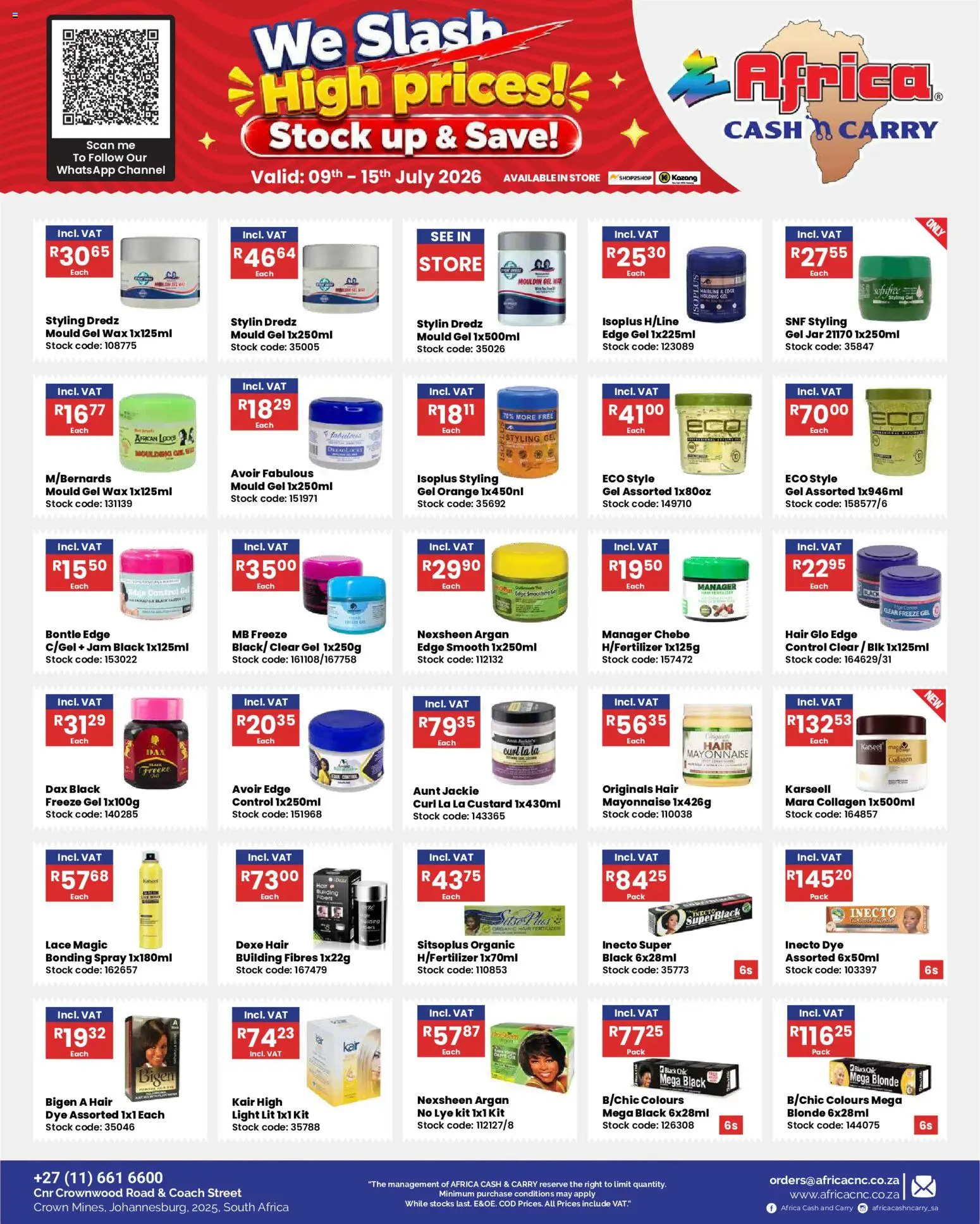 New Africa Cash & Carry catalogue – valid from 09/07/2026 | Page: 4 | Products: Wax, Light, Mayonnaise, Dye