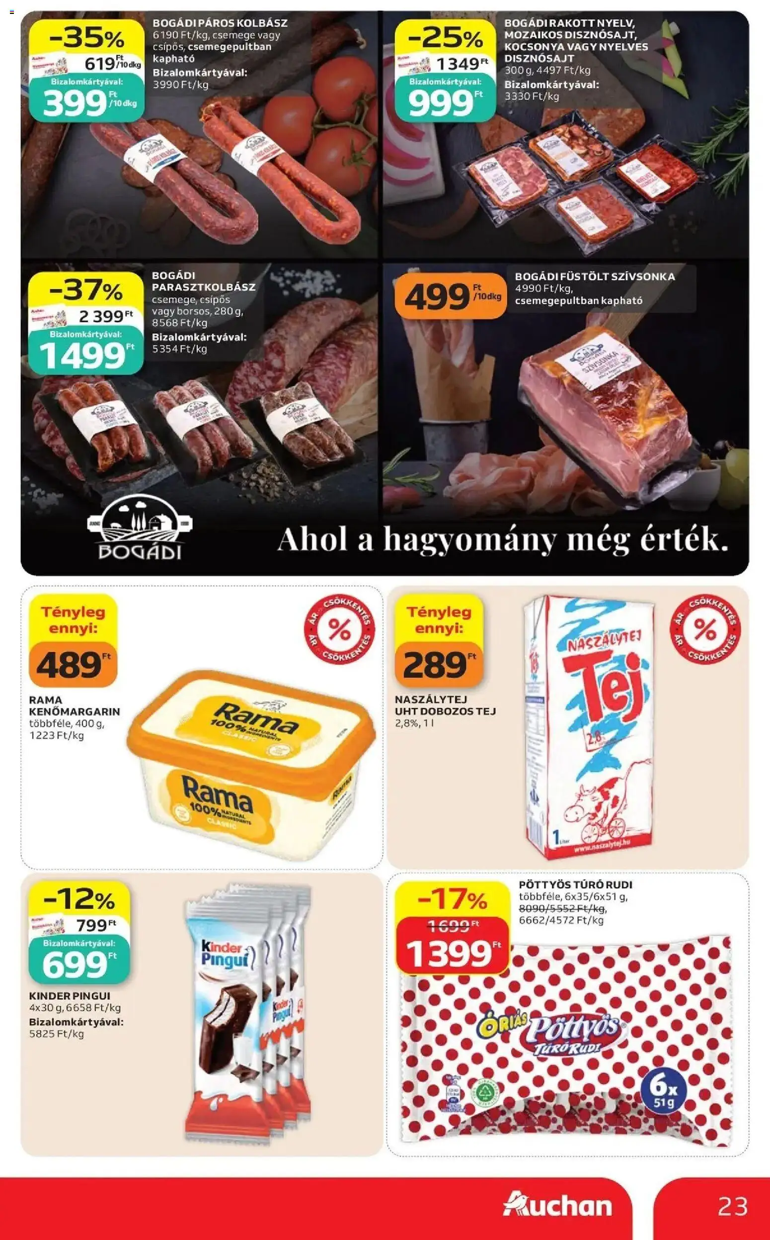 Auchan akciós újság Szolnok - 2026.10.08. -tól/töl > akció, lapozható szórólap 🛍️ | Oldal: 23 | Termékek: Kolbász, Túró rudi, Csemege, Túró