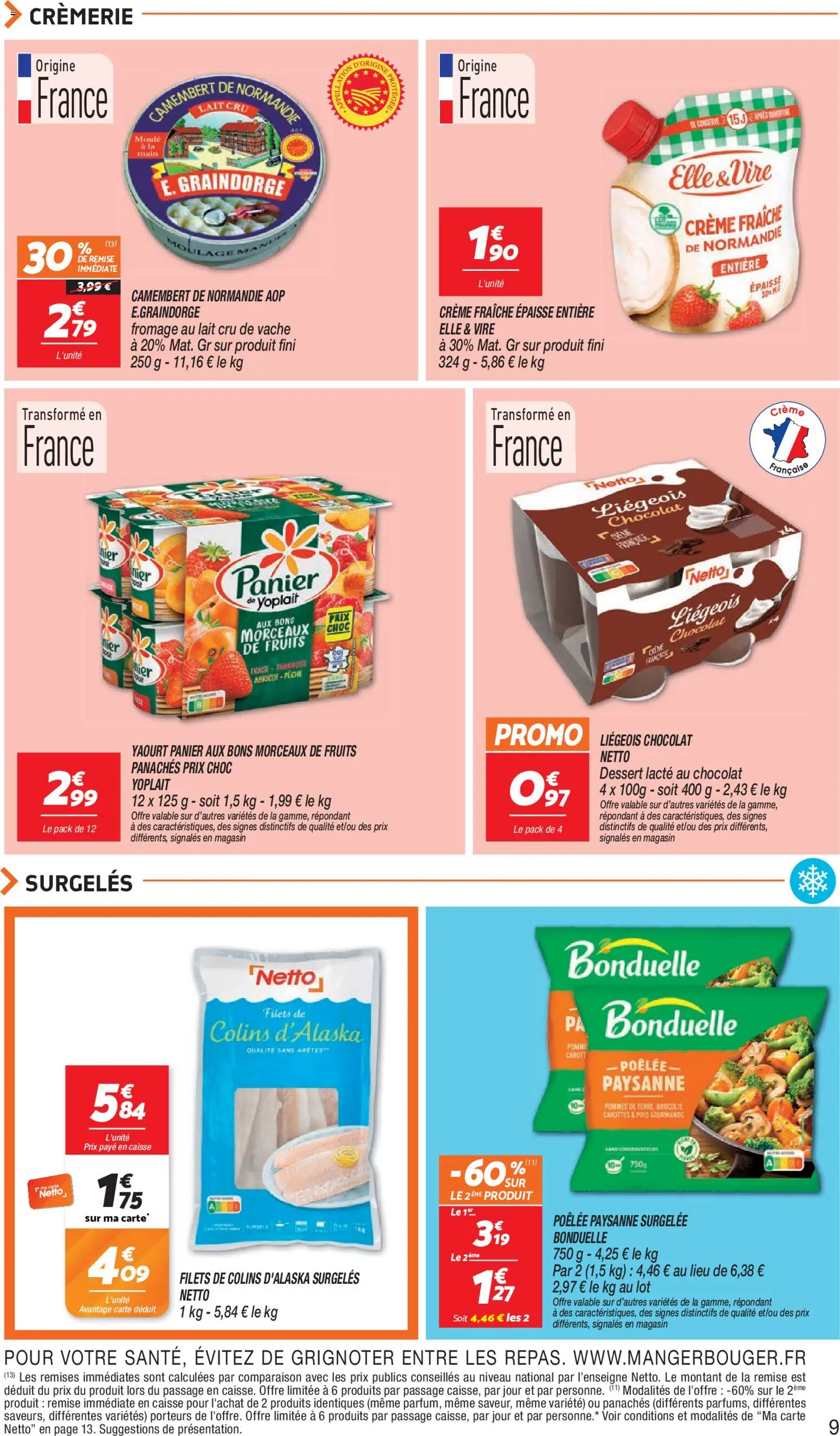 {H1} | Page: 9 | Produits: Pêche, Panier, Fromage, Crème fraiche