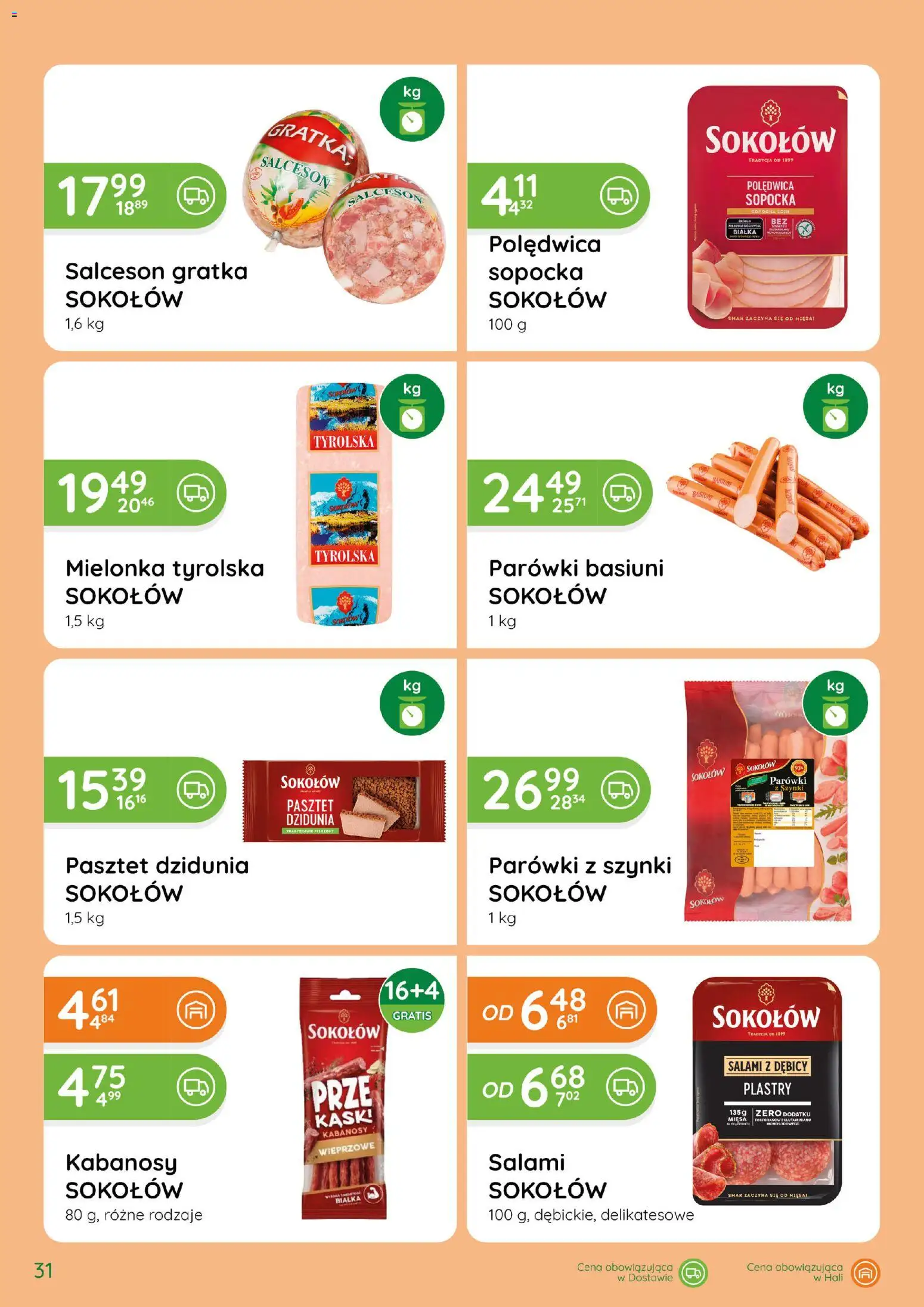 Eurocash gazetka - Katalog Wędlin od 01.10.2026 | Strona: 31 | Produkty: Mielonka tyrolska, Parówki z szynki, Pasztet, Kabanosy wieprzowe