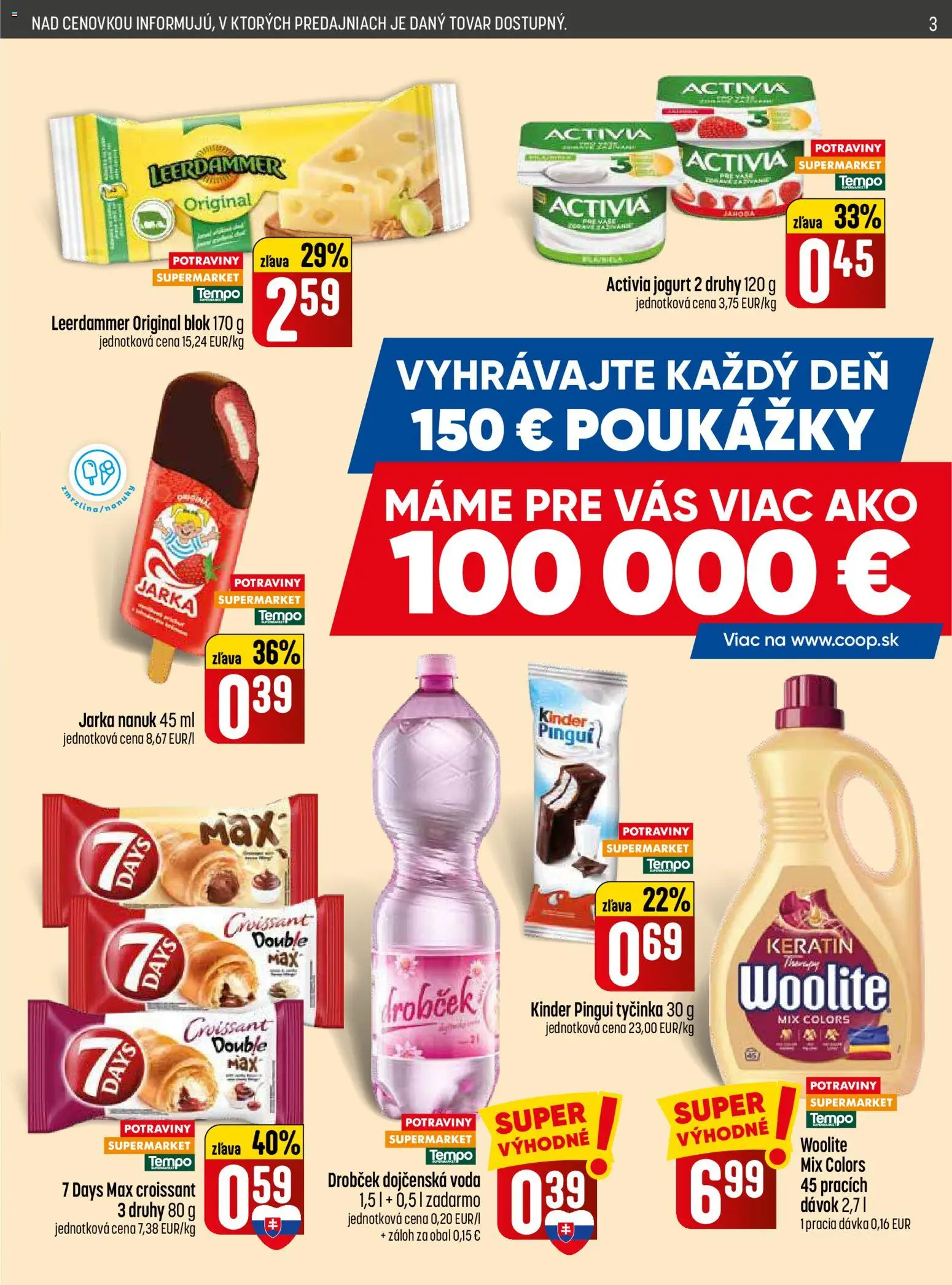 Nové COOP Jednota akcie – leták je platný od 30.04.2026 | Strana: 3 | Produkty: Kinder, Nanuk, Woolite, Voda