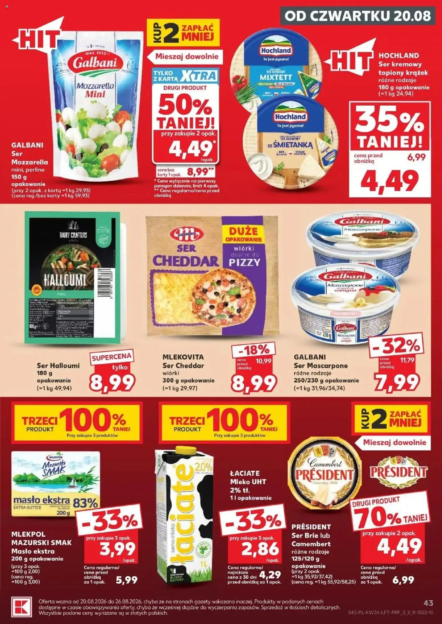 Kaufland gazetka od 20.08.2026 - od jutra PDF | Strona: 43 | Produkty: Karta, Mleko, Masło, Ser mascarpone