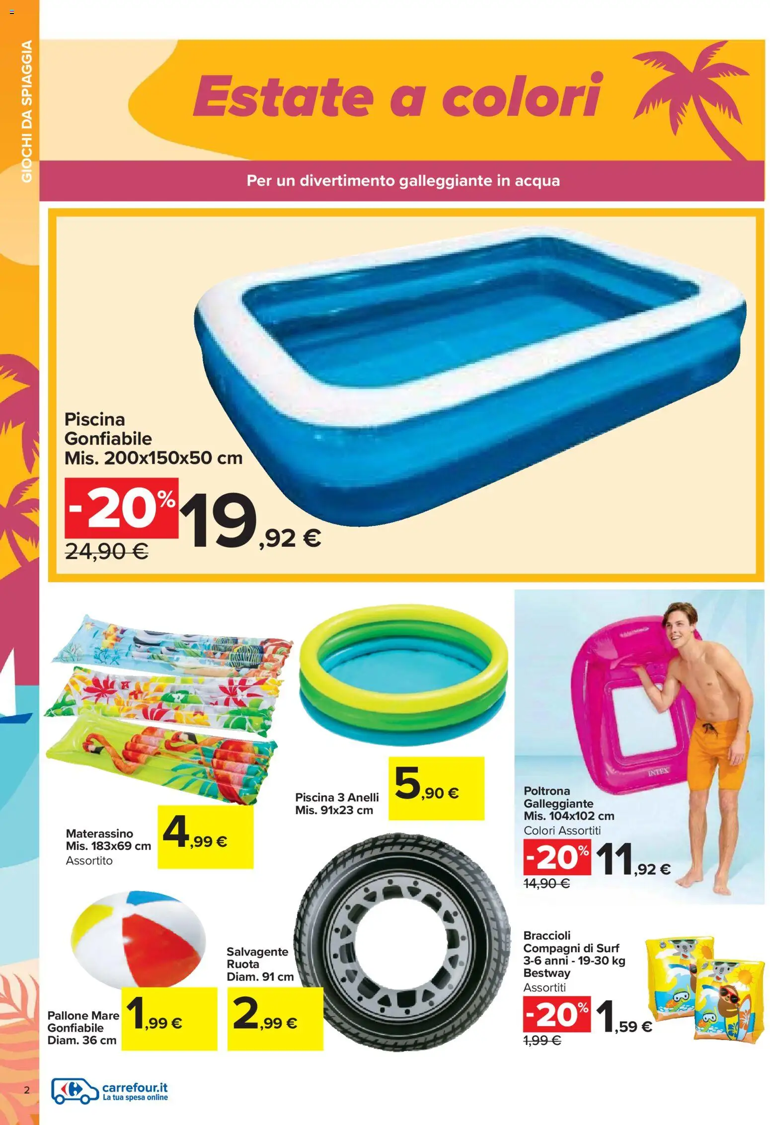 Volantino Carrefour del 01.06.2026 | Pagina: 2 | Prodotti: Acqua, Piscina, Salvagente, Pallone