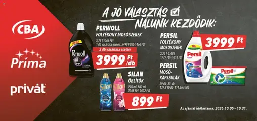 CBA Príma Aktuális óriásplakátok - amely érvényes a következő dátumtól: 2026.10.05. | Oldal: 4 | Termékek: Persil, Perwoll, Silan, Mosószerek
