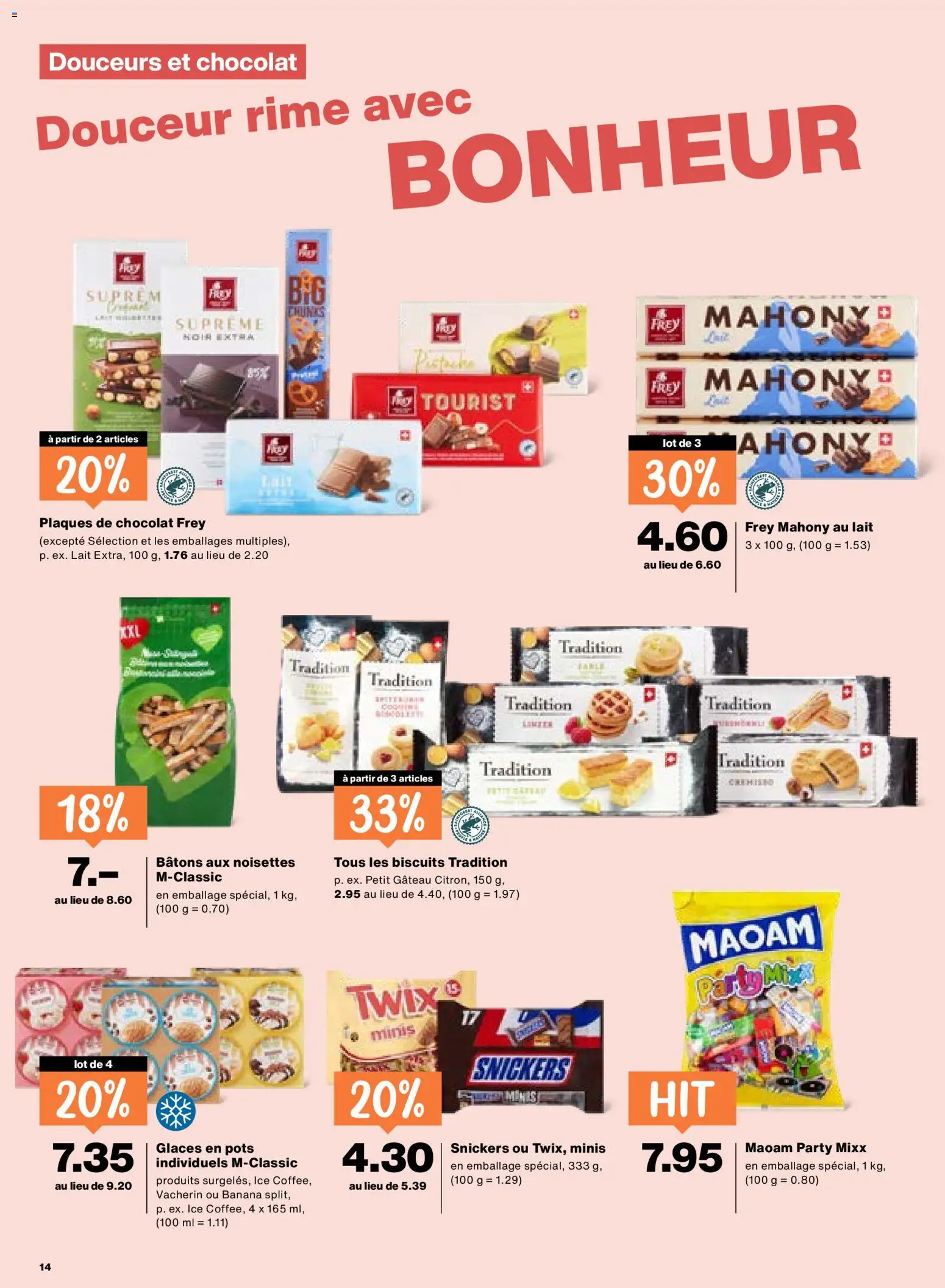Migros aktionen FR – gültig ab 13.08.2026 | Seite: 14 | Produkte: Snickers, Twix