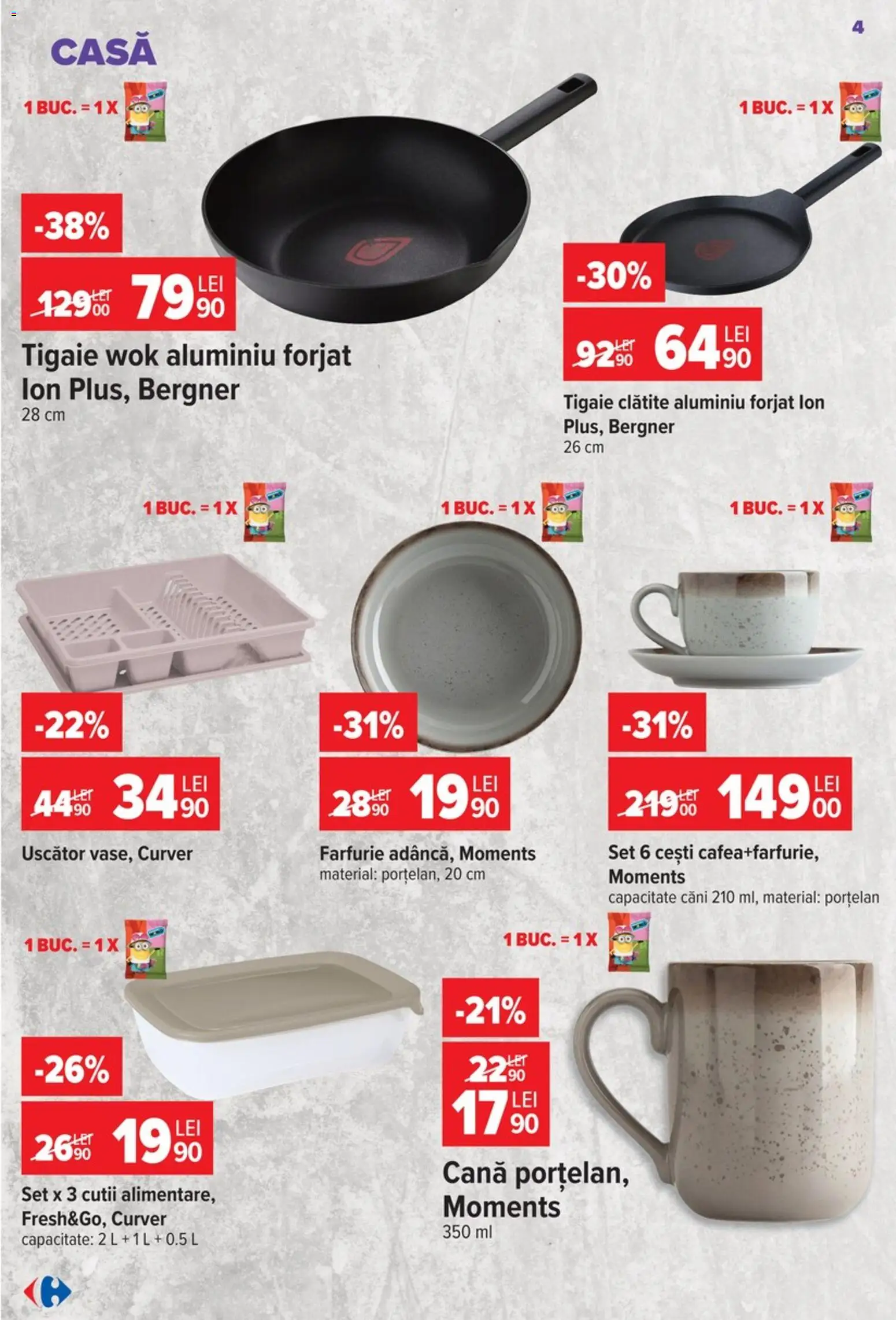 Noul catalog Carrefour – valabil de la 09.09.2026 | Pagină: 4 | Produse: Uscător, Tigaie, Farfurie, Căni