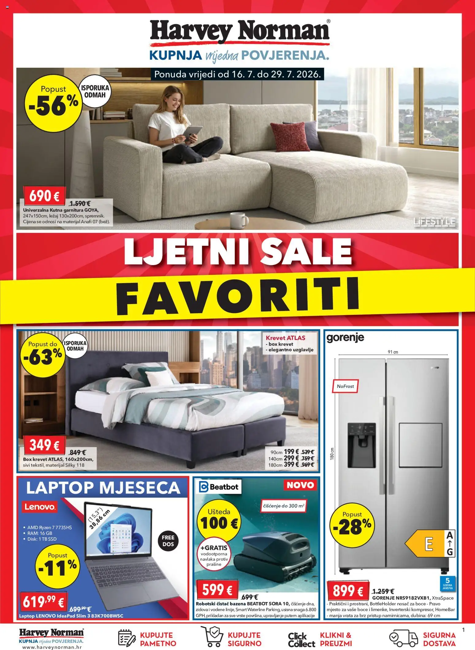 Harvey Norman katalog | vrijedi od 16.07.2026 | Stranica: 1 | Proizvodi: Krevet, Vrata, Kutna garnitura, Disk
