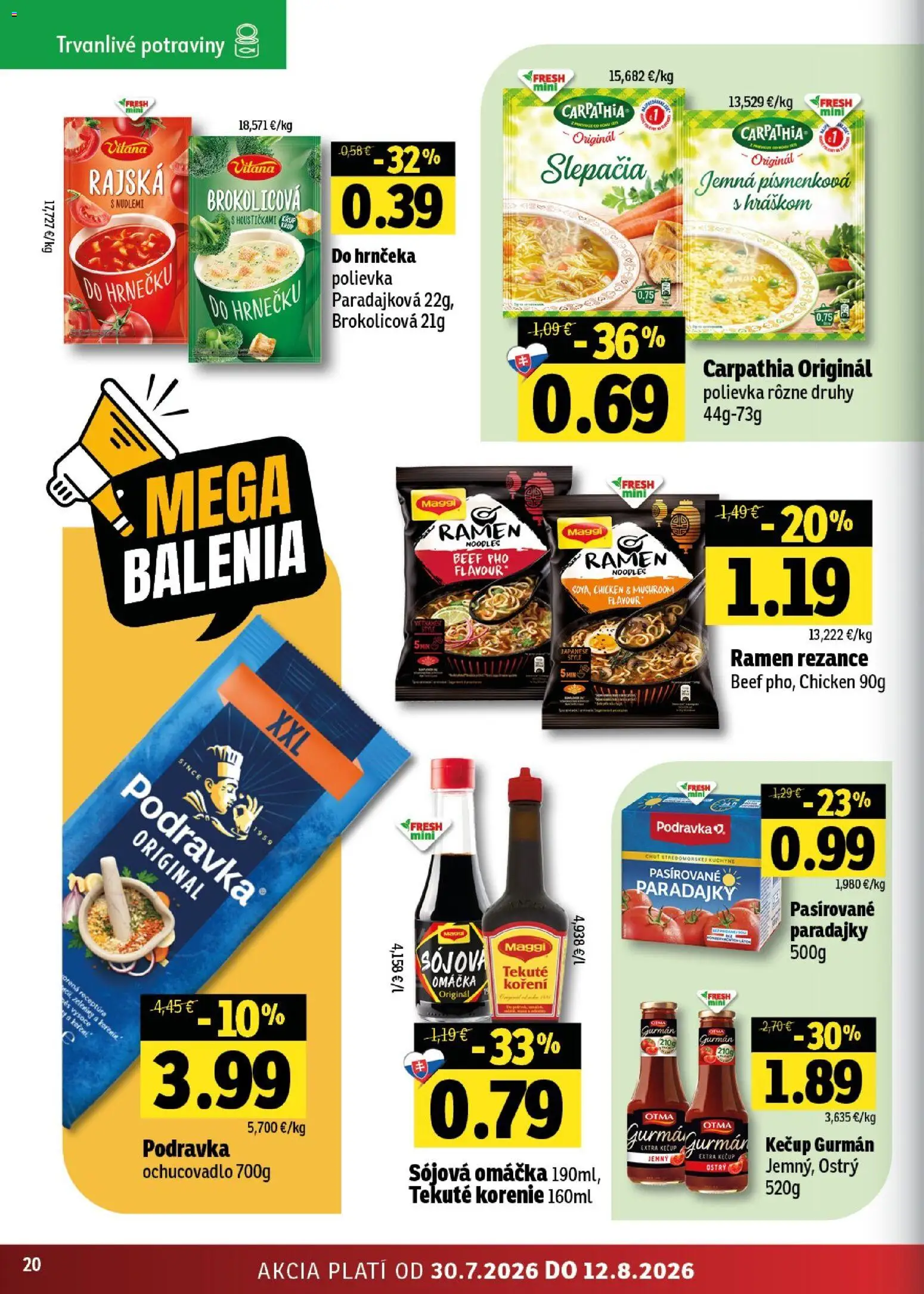 Nové Fresh akcie – leták je platný od 30.07.2026 | Strana: 20 | Produkty: Kuchyne, Kečup, Korenie, Omáčka