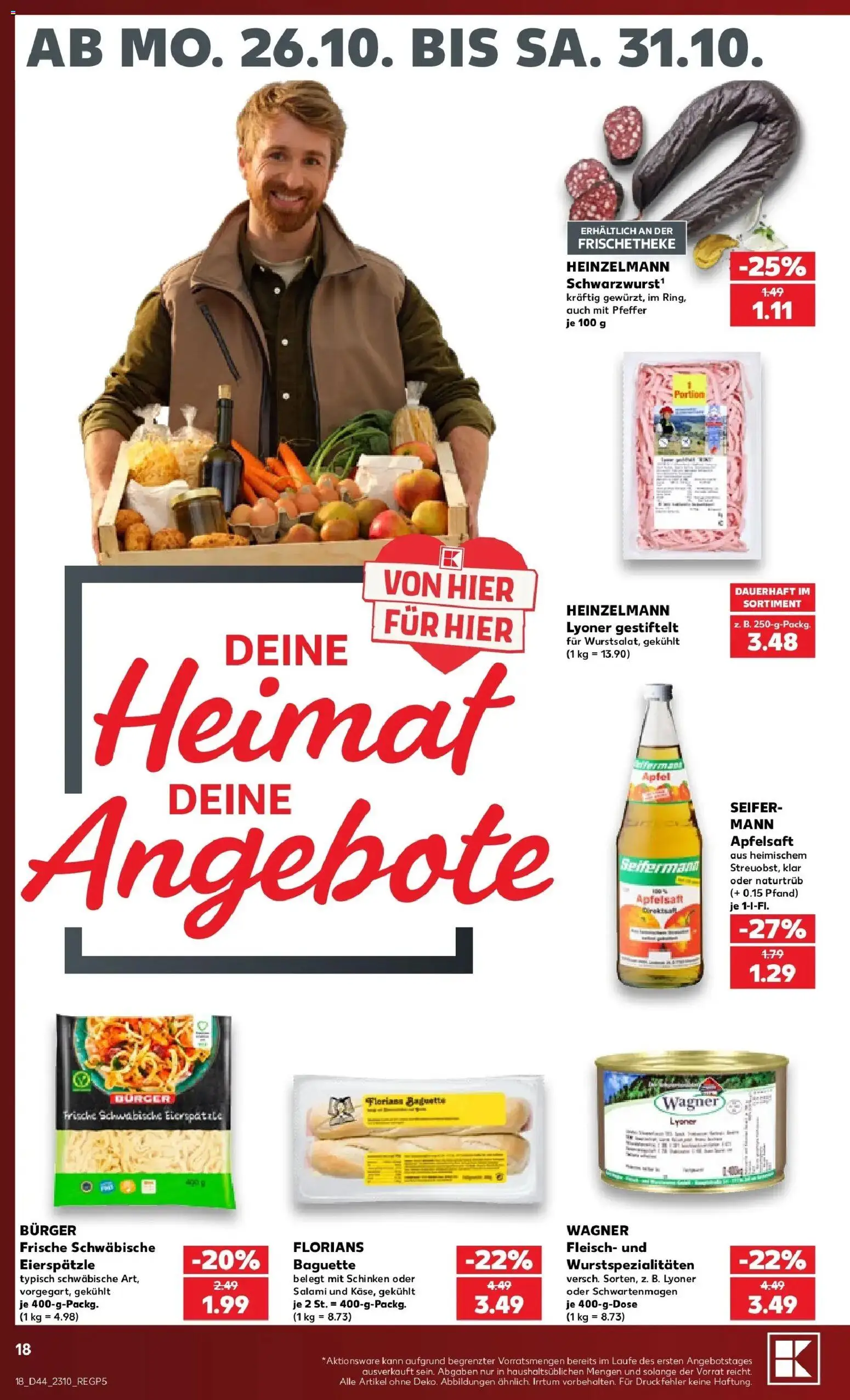 Prospekt Kaufland ab 26.10.2026 » Angebote Online zum Blättern | Seite: 22 | Produkte: Baguette, Apfelsaft, Pfeffer, Schinken