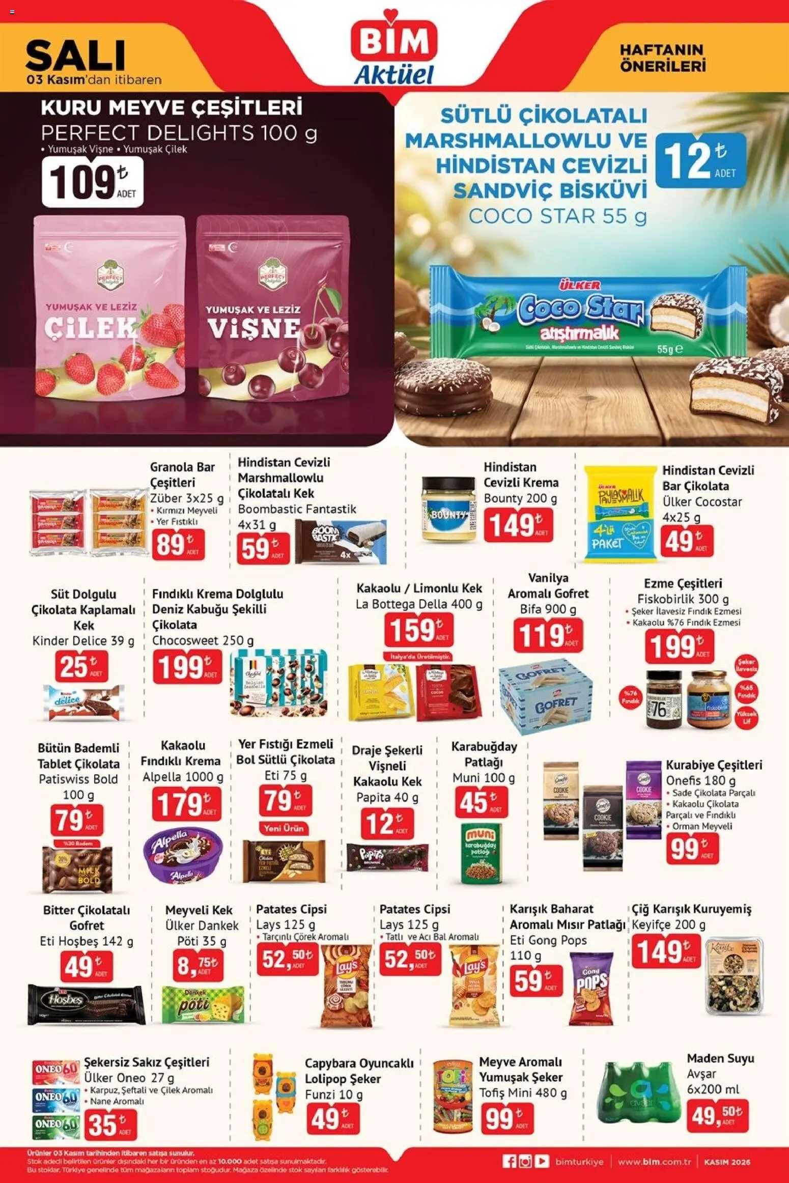 BİM - Katalog Salı - 03 Kasım 2026 tarihinden itibaren geçerlidir | Sayfa: 3 | Ürünler: Sakız, Çilek, Krema, Vişne