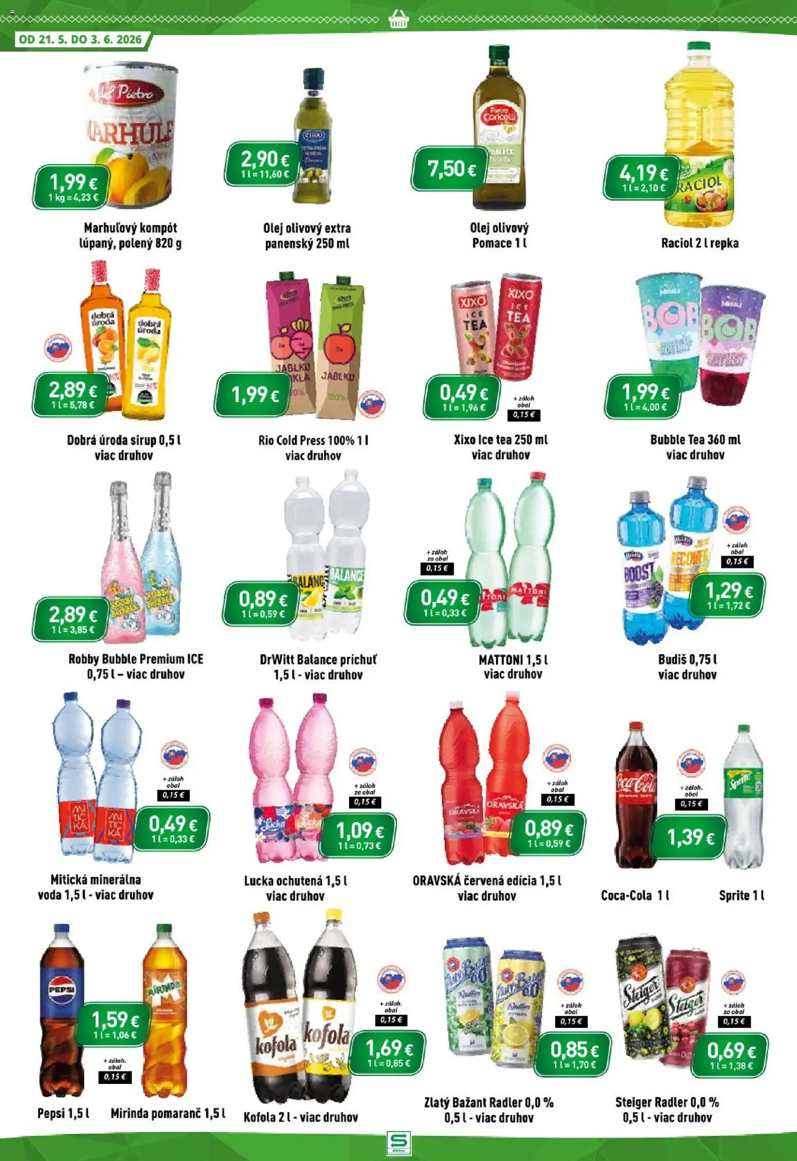 Nové Sintra akcie – leták je platný od 21.05.2026 | Strana: 10 | Produkty: Kofola, Sprite, Voda, Mitická