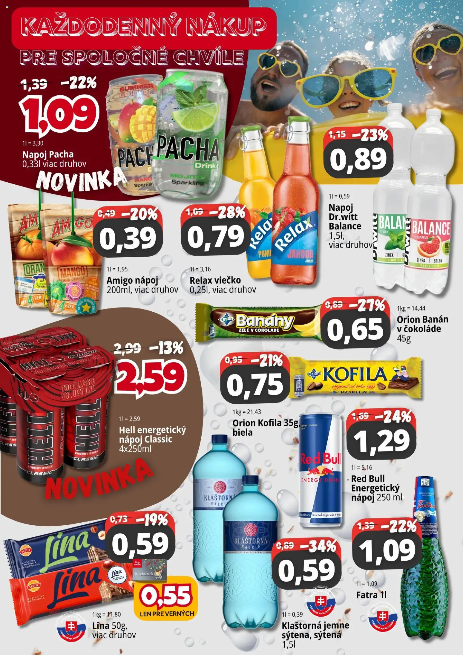 Nové CBA Komfos akcie – leták je platný od 01.07.2026 | Strana: 3 | Produkty: Banány, Red Bull, Fatra, Mango