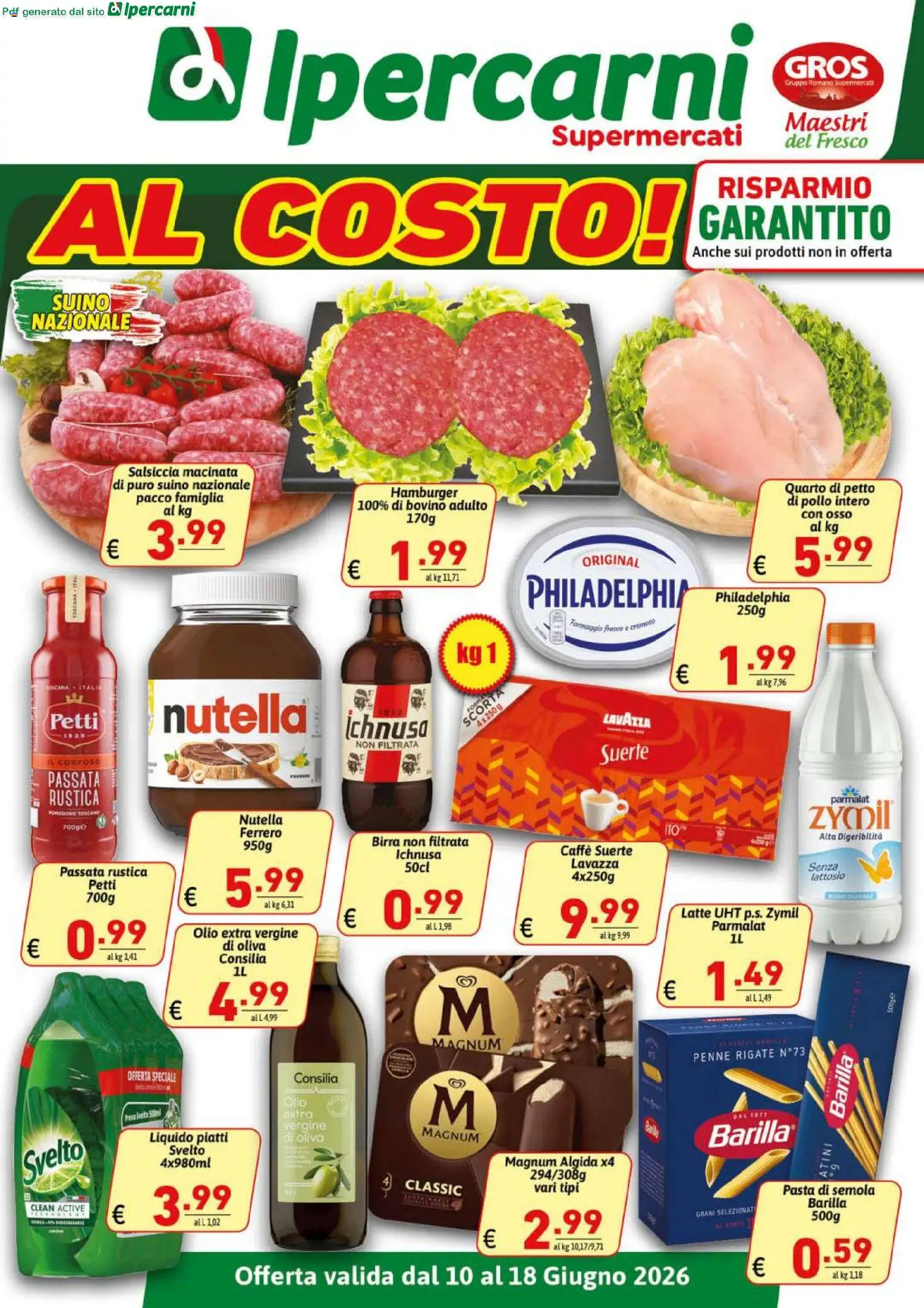 Volantino Ipercarni del 10.06.2026 | Pagina: 1 | Prodotti: Caffè, Latte, Salsiccia, Nutella