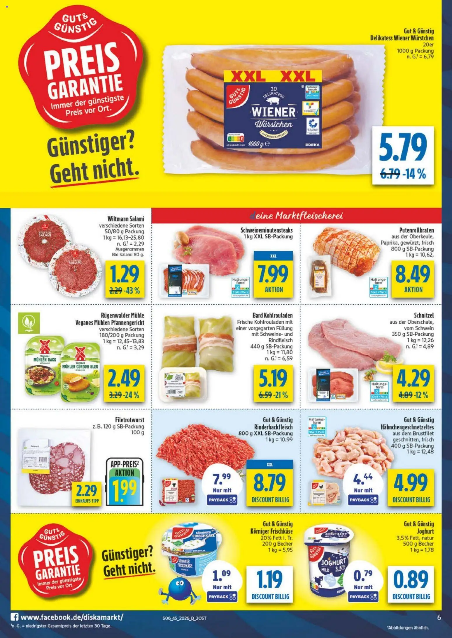 Diska Prospekt – gültig ab 02.11.2026 | Seite: 6 | Produkte: Wiener wurstchen, Joghurt, Schnitzel, Frischkase