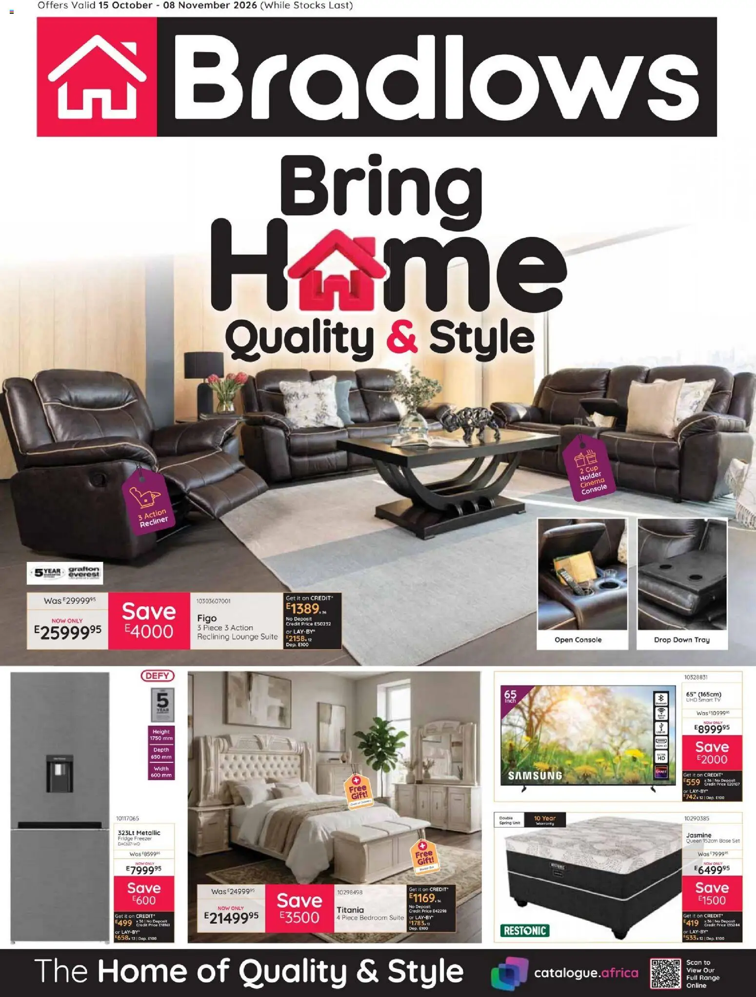New Bradlows catalogue – valid from 15/10/2026 | Page: 1 | Products: Tray, Freezer, Fridge, Lounge suite
