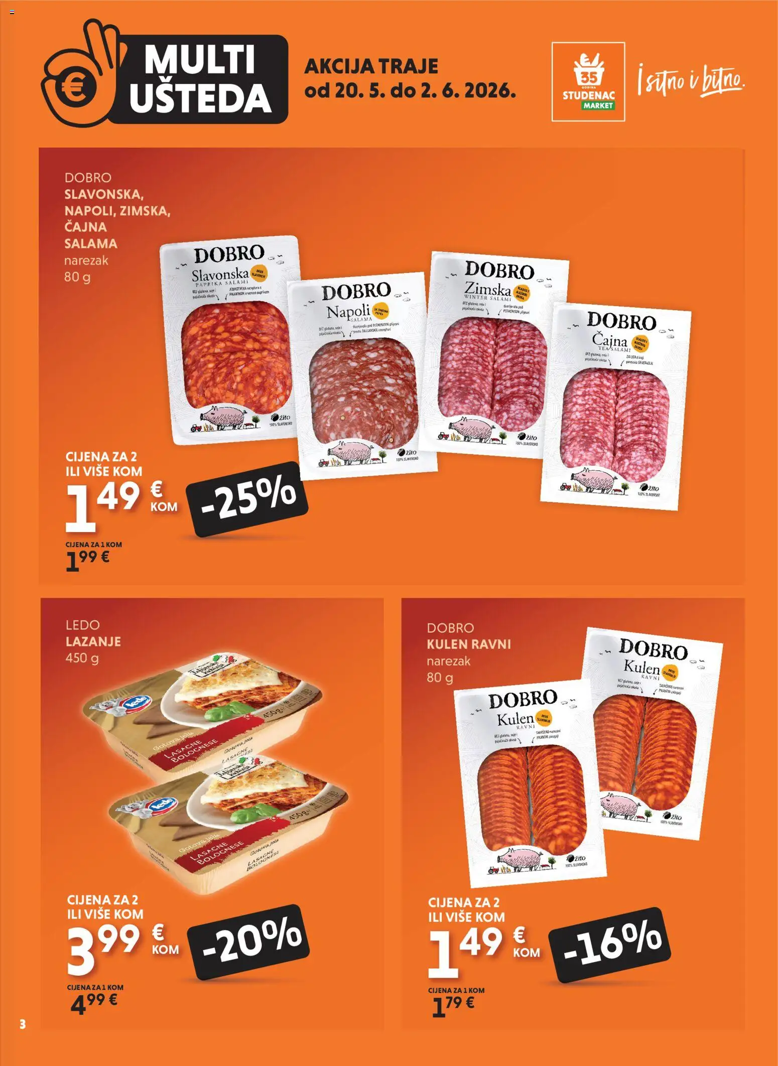 Studenac katalog | vrijedi od 20.05.2026 | Stranica: 3 | Proizvodi: Lasagne, Salama, Narezak, Paprika