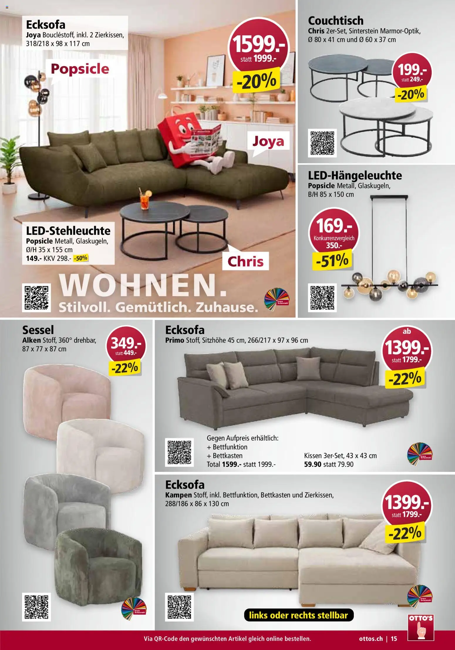 Otto's Aktionen Möbelflyer – gültig ab 01.09.2026 | Seite: 15 | Produkte: Kissen, Sessel, Couchtisch, Ecksofa