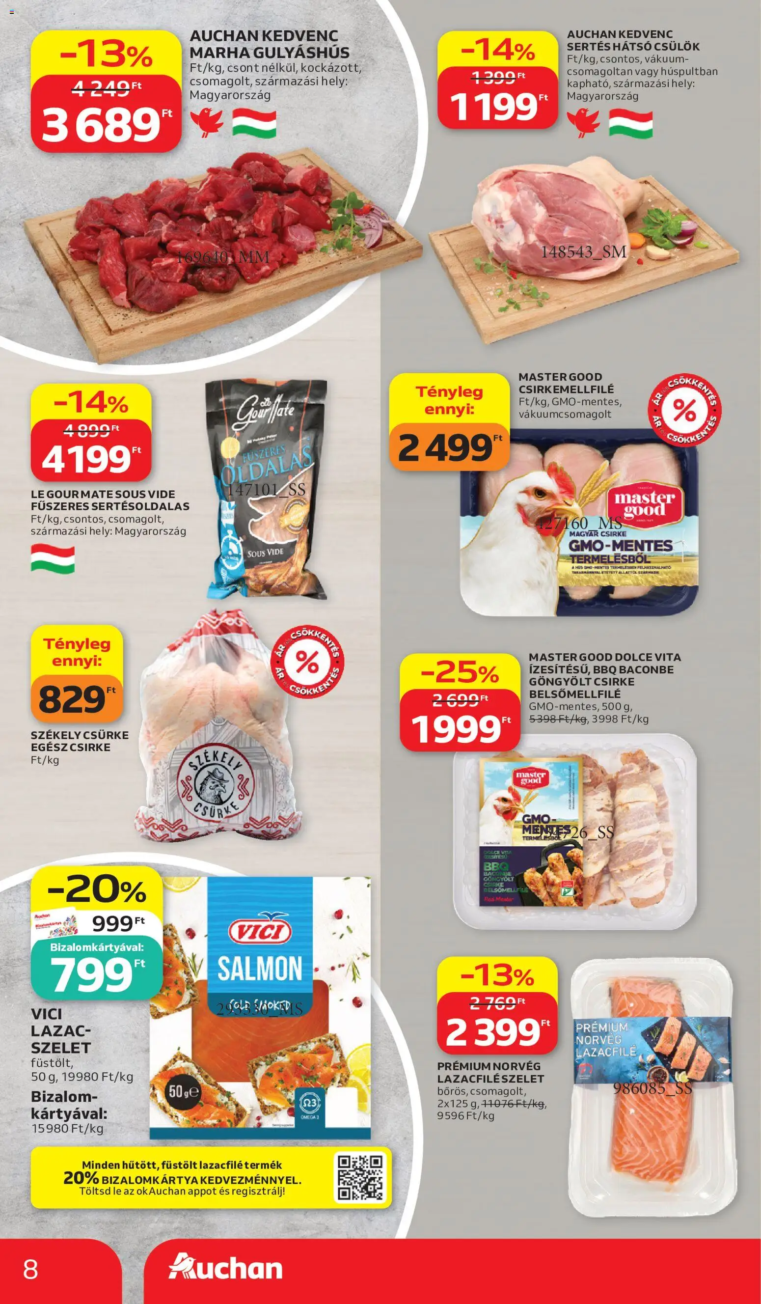 Auchan akciós ujság - amely érvényes a következő dátumtól: 2026.07.02. | Oldal: 8 | Termékek: Omega 3, Egész csirke, Lazacfilé, Lazac