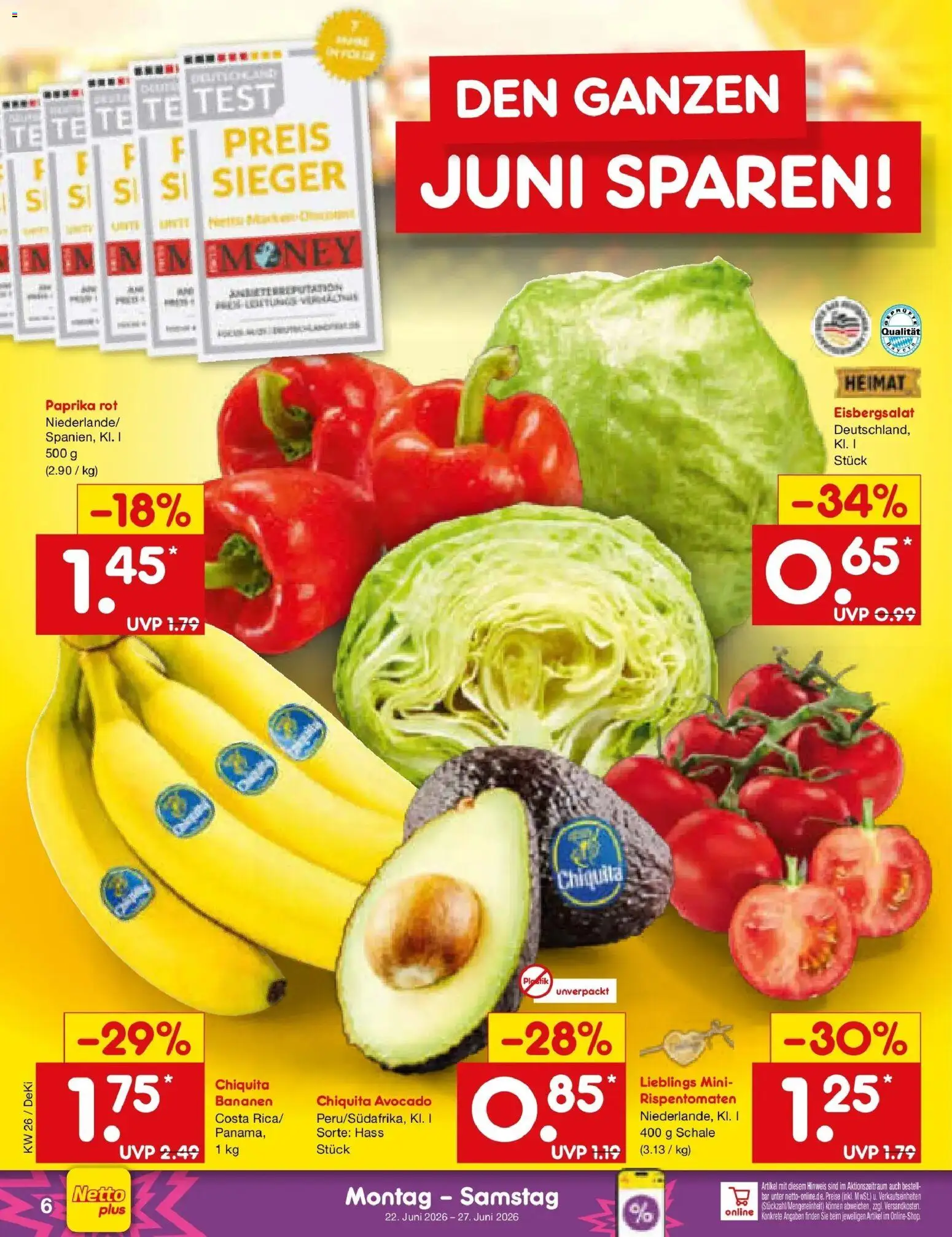 Netto Marken-Discount Prospekt Oberhaid – gültig ab 21.06.2026 | Seite: 8 | Produkte: Paprika rot, Bananen, Avocado, Paprika