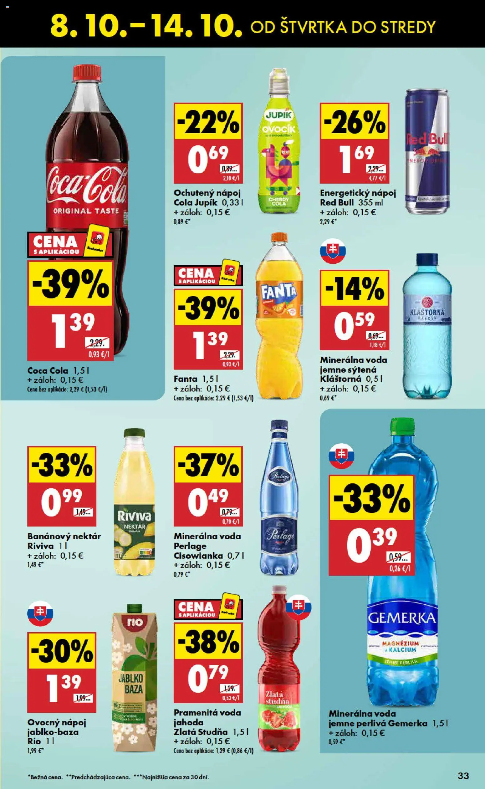 Nové Biedronka akcie – leták je platný od 08.10.2026 | Strana: 33 | Produkty: Red Bull, Fanta, Minerálna voda, Gemerka