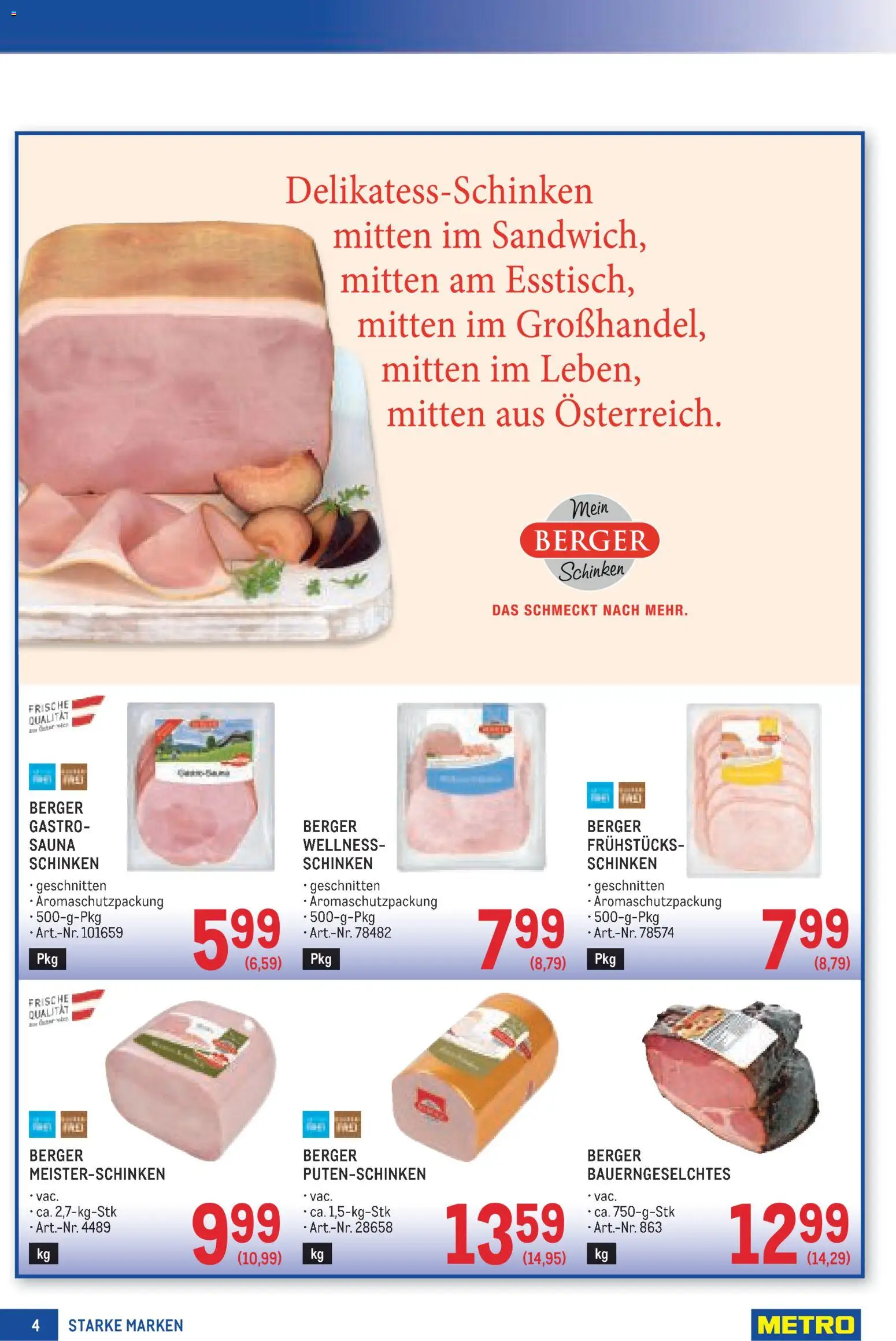 Metro angebote Starke Marken gültig ab 17.09.2026 | Seite: 4 | Produkte: Schinken