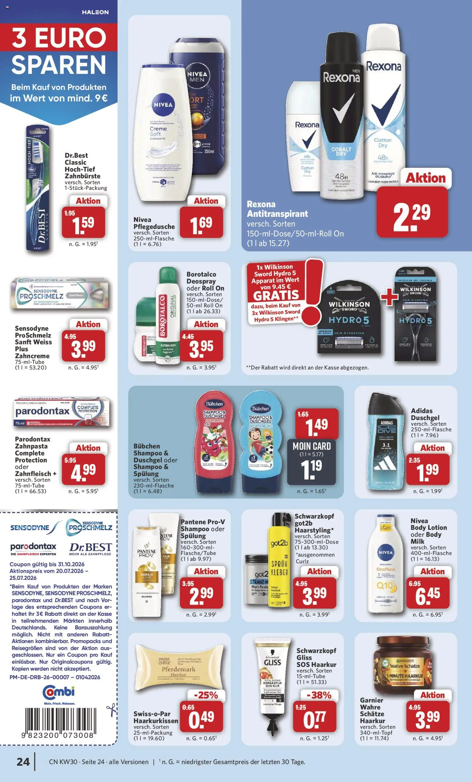 Combi Prospekt – gültig ab 20.07.2026 | Seite: 30 | Produkte: Creme, Zahnpasta, Body Lotion, Deospray