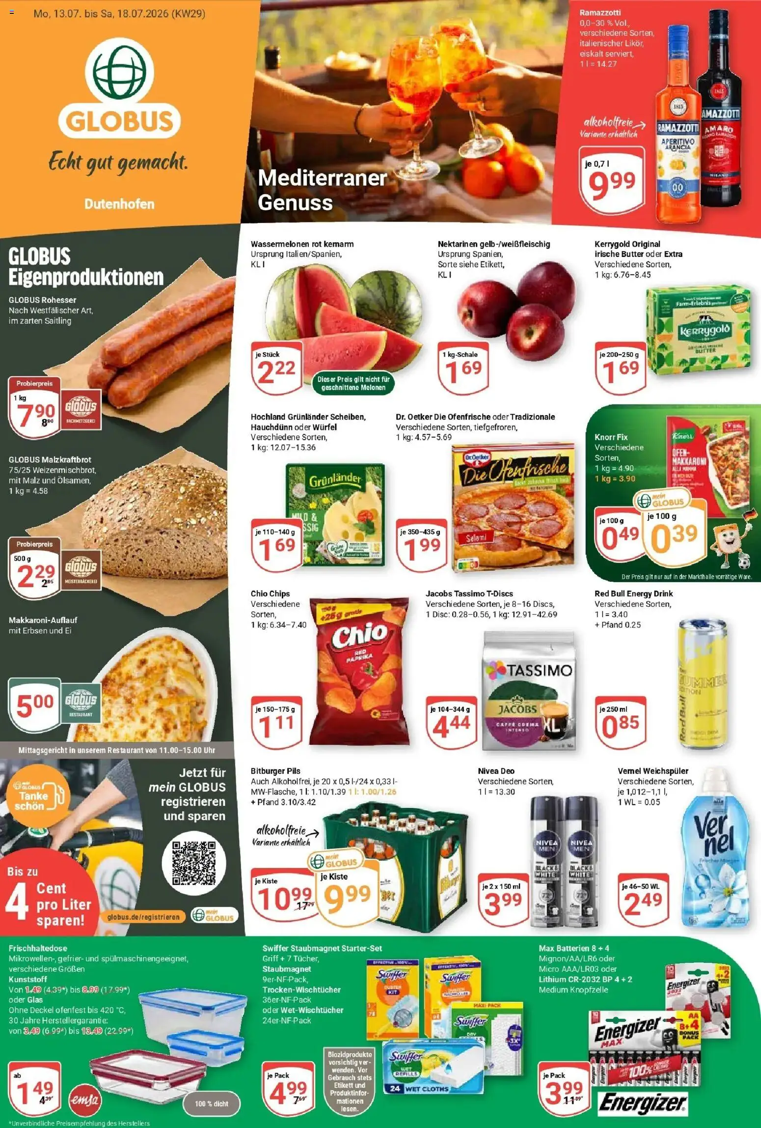 Globus Prospekt Wetzlar-Dutenhofen – gültig ab 13.07.2026 | Seite: 1 | Produkte: Red bull, Batterien, Chips, Uhr