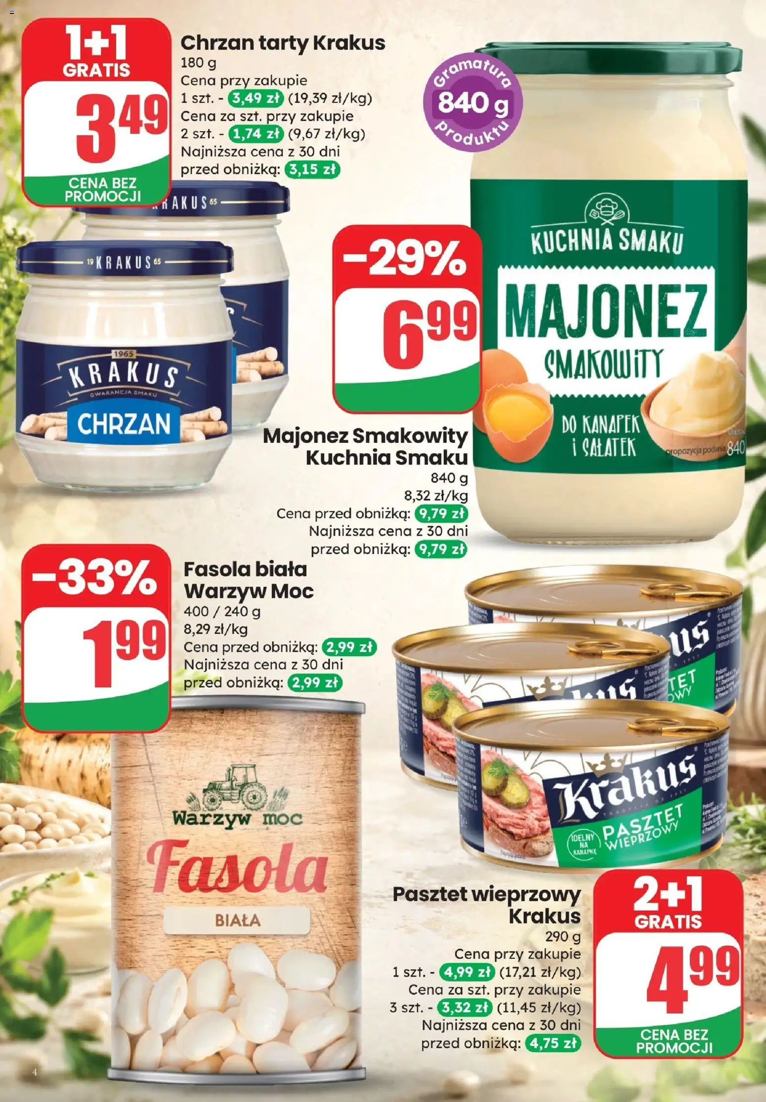 Dino gazetka - Weekendowe Okazje od 17.07.2026 | Strona: 4 | Produkty: Fasola biała, Chrzan, Majonez