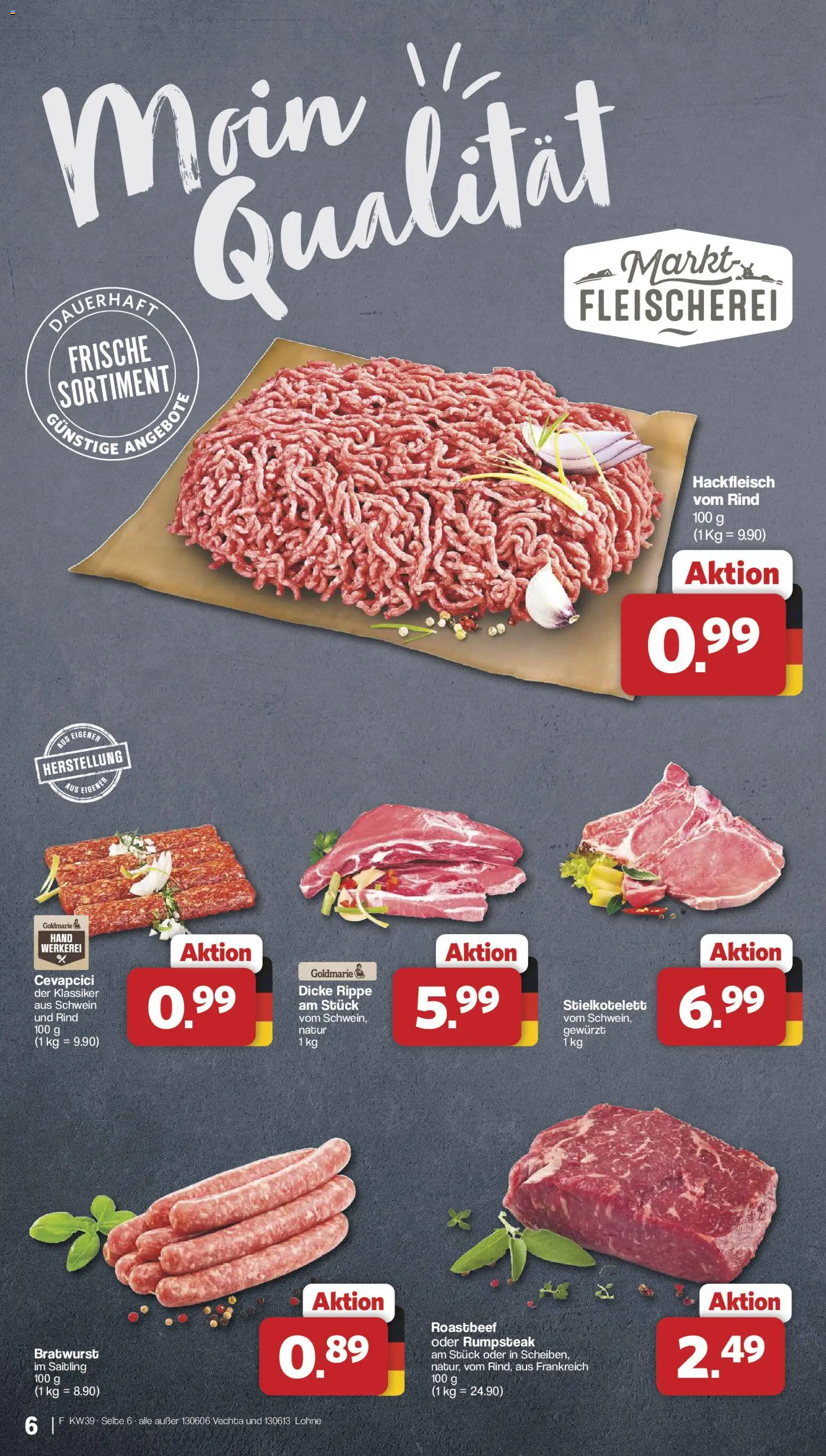 Famila Nordwest Prospekt – gültig ab 21.09.2026 | Seite: 6 | Produkte: Bratwurst, Cevapcici, Roastbeef, Hackfleisch
