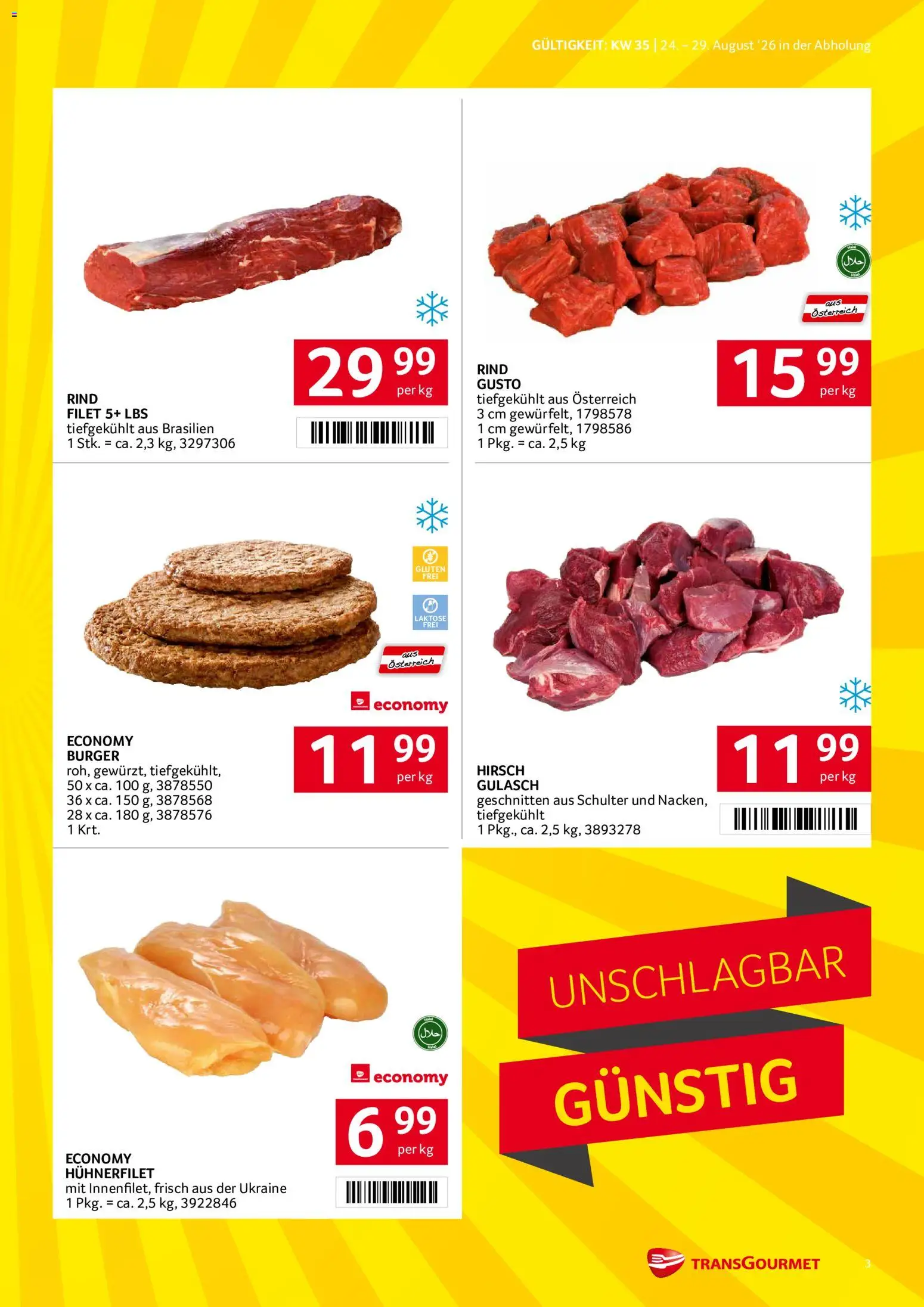 Transgourmet Flugblatt gültig ab 24.08.2026 | Seite: 3 | Produkte: Burger