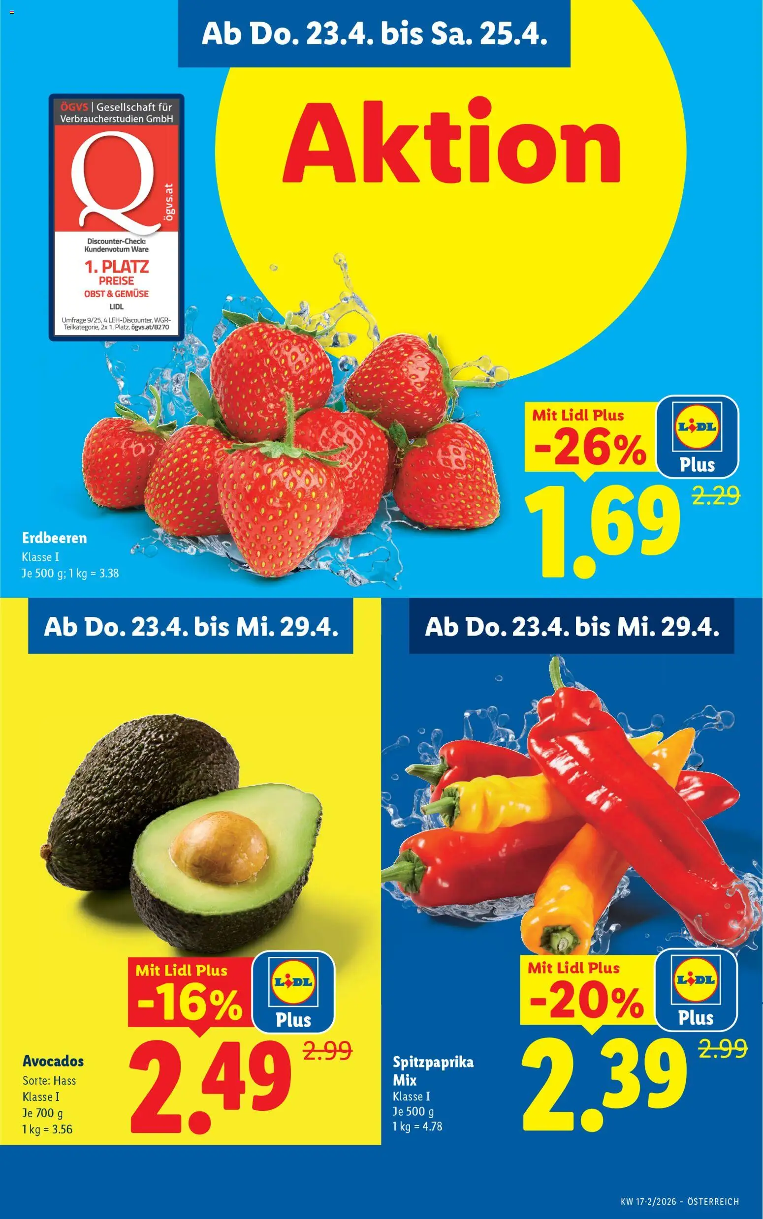 Lidl Flugblatt - Oberpullendorf, Güssing, Oberwart gültig ab 23.04.2026 | Seite: 3 | Produkte: Erdbeeren, Gemüse, Obst
