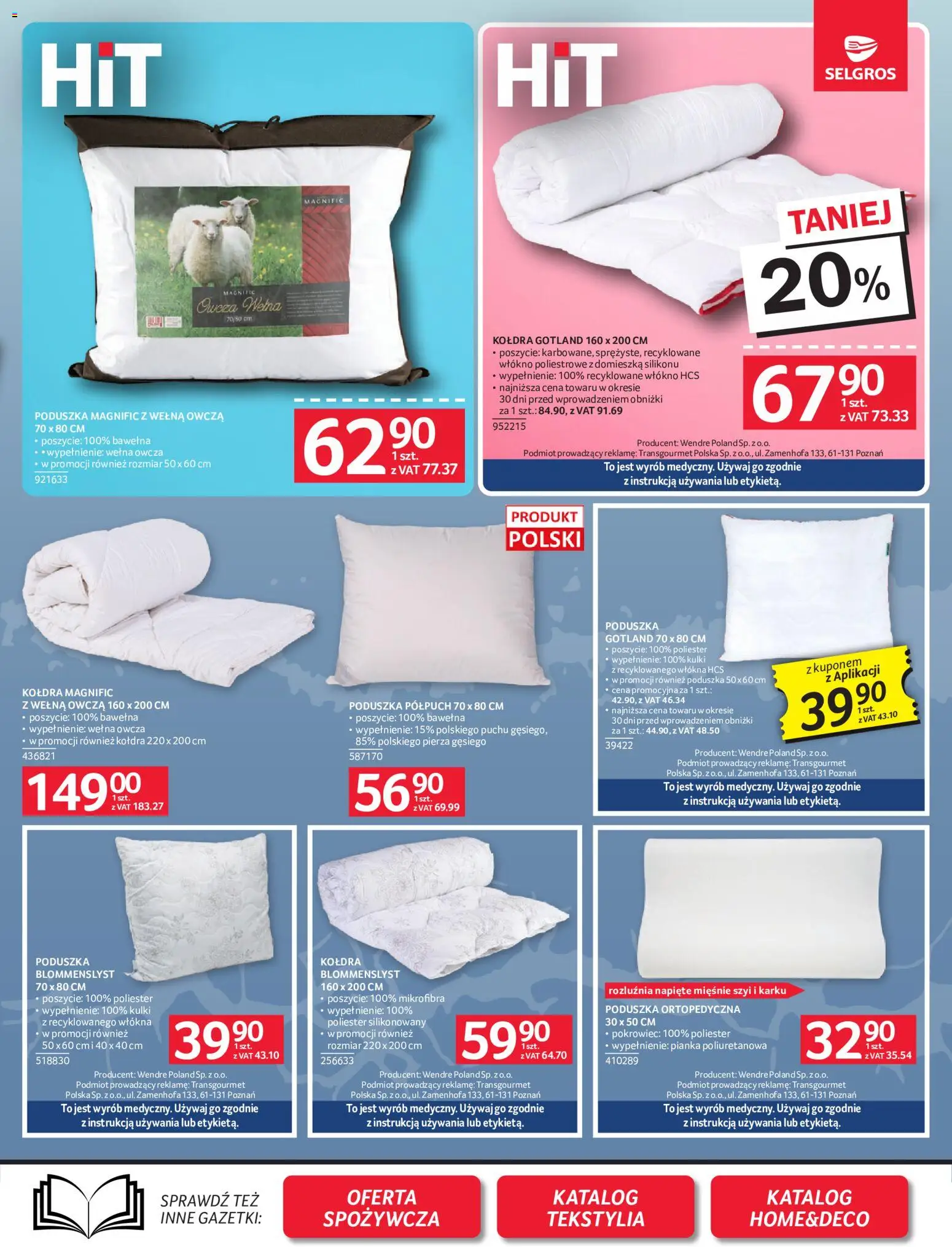 Selgros cash&carry gazetka - Oferta przemysłowa od 24.09.2026 | Strona: 19 | Produkty: Poduszka, Poduszka ortopedyczna, Kołdra, Tekstylia