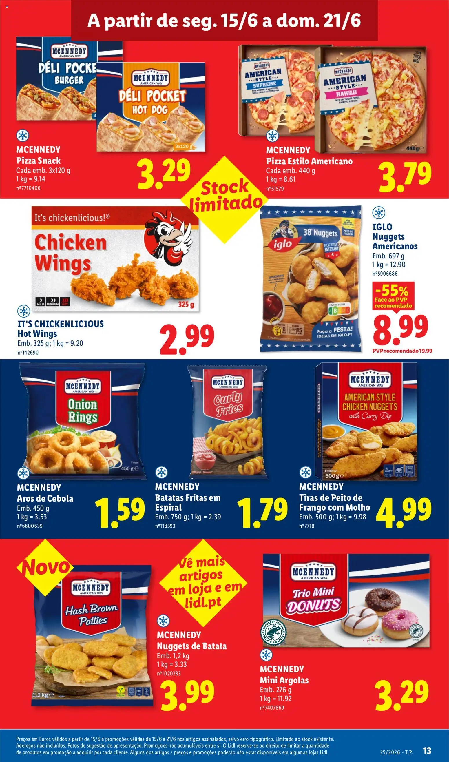 Lidl folheto │ válido de 15.06.2026 | Página: 13 | Produtos: Batata, Peito de frango, Capitão iglo, Pizza