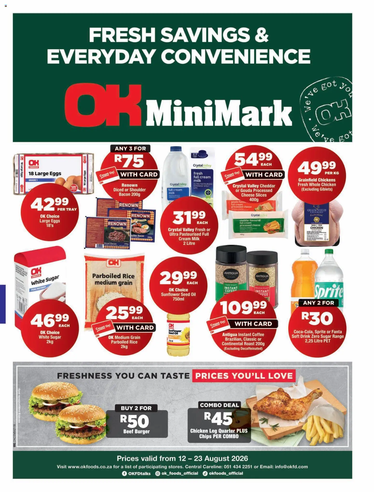 New OK Foods catalogue – valid from 12/08/2026 | Page: 1 | Products: Tray, Oil, Chips, Sugar