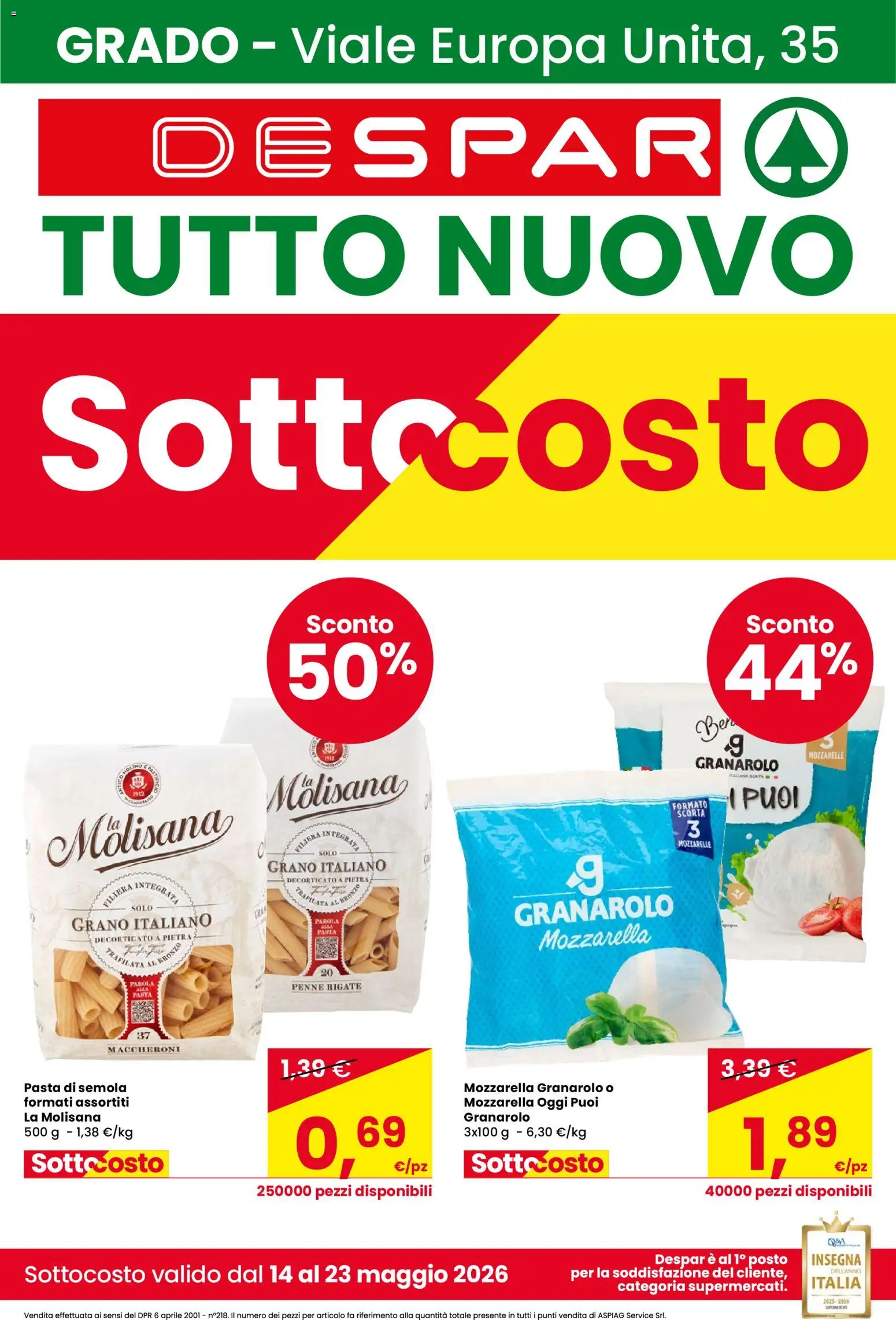Volantino Despar del 14.05.2026 | Pagina: 1 | Prodotti: Mozzarella, Pasta, Penne