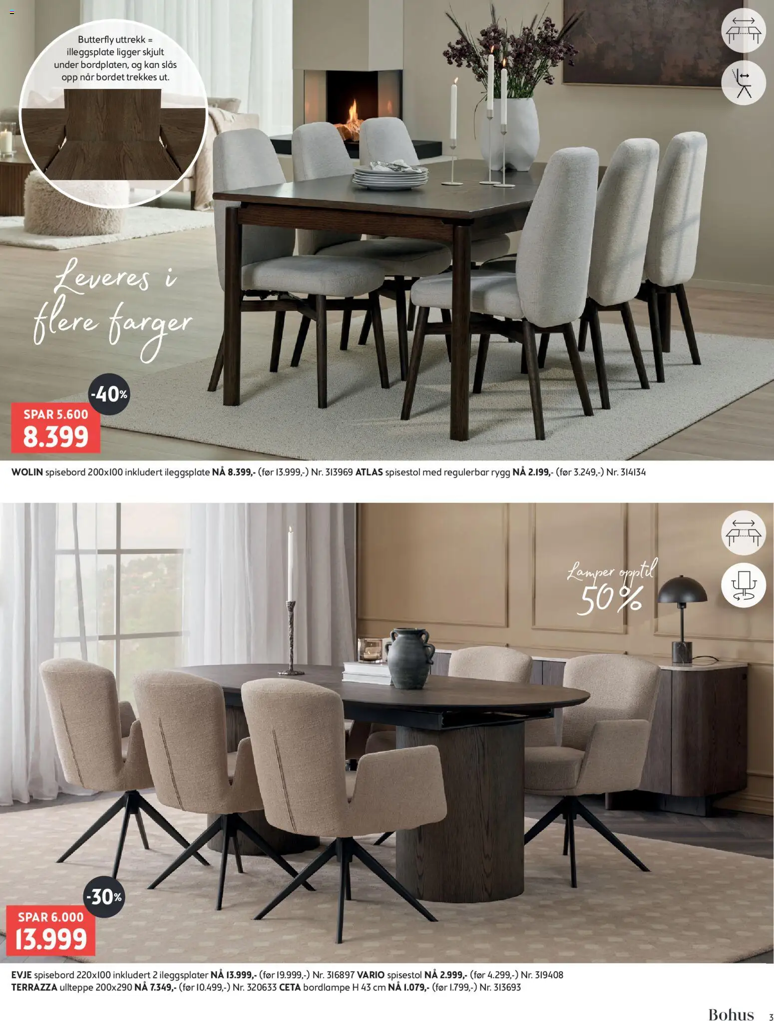 {H1} | Side: 3 | Produkter: Spisebord, Spisestol, Bordlampe