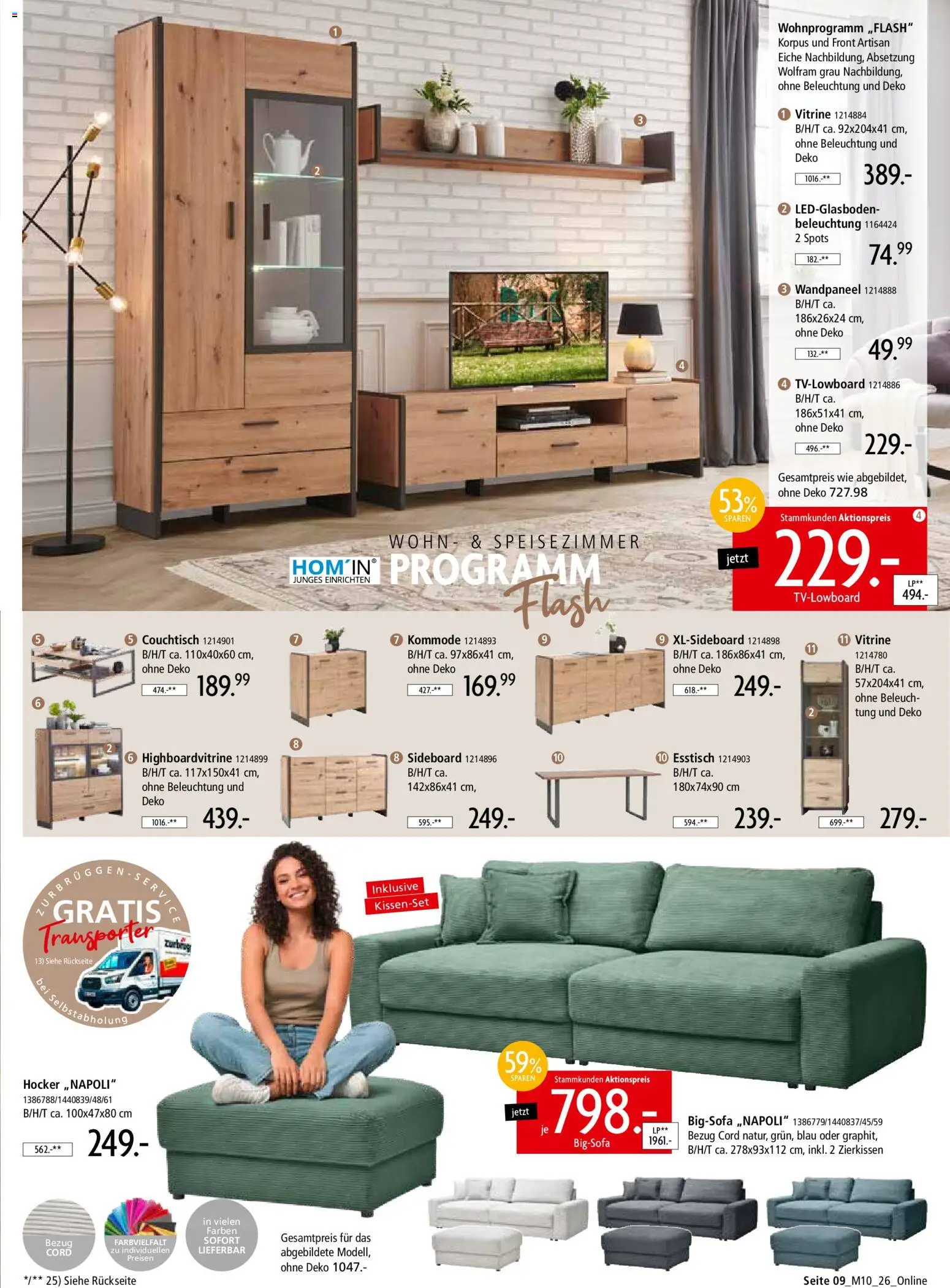 Zurbrüggen Mitnahme Möbel – gültig ab 08.08.2026 | Seite: 9 | Produkte: Bigsofa, Esstisch, Vitrine, Couchtisch