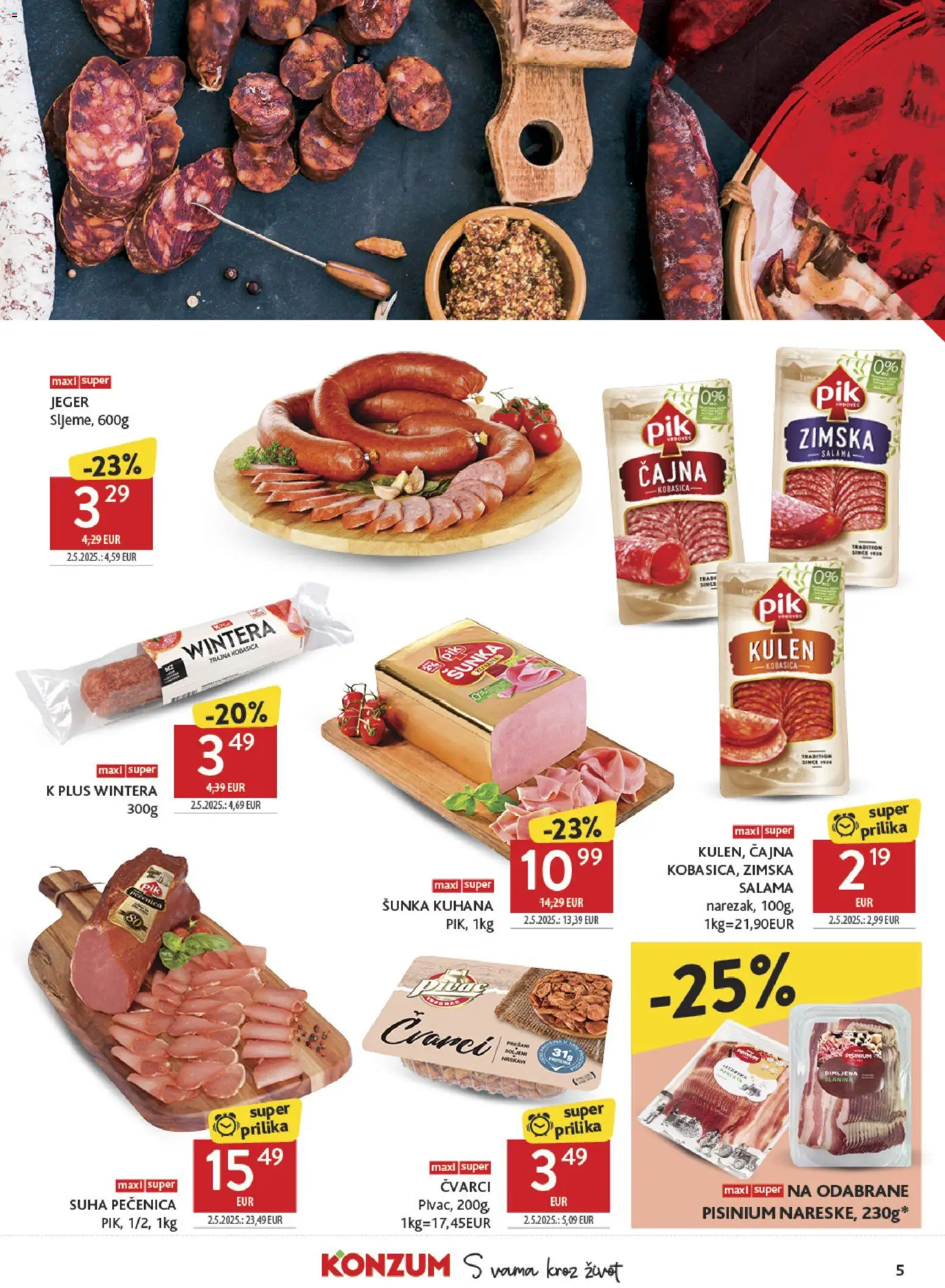 Konzum katalog | vrijedi od 12.08.2026 | Stranica: 5 | Proizvodi: Pečenica, Salama, Šunka, Kulen