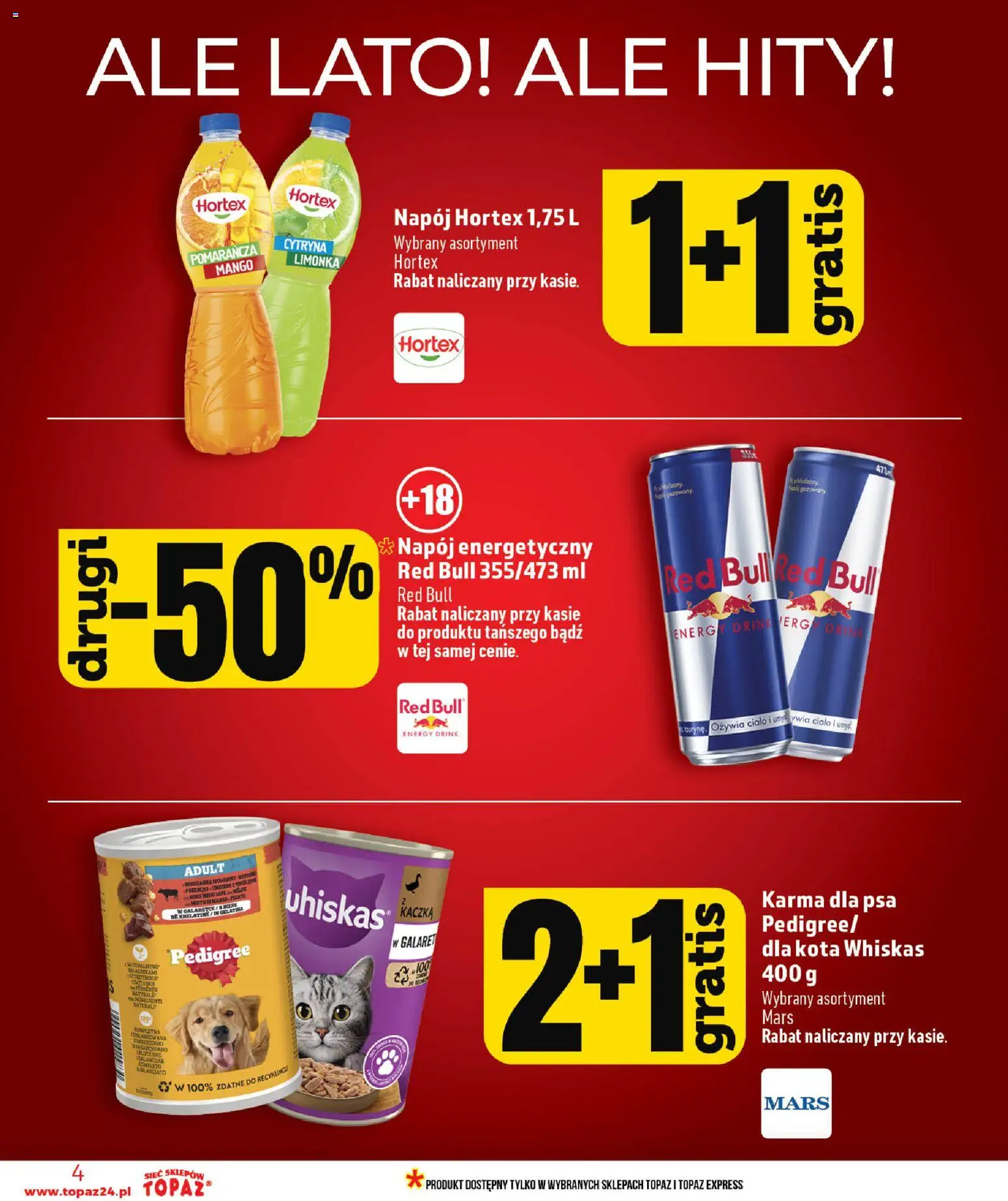 Topaz gazetka od 02.07.2026 | Strona: 4 | Produkty: Limonka, Red bull, Kaczka, Pedigree